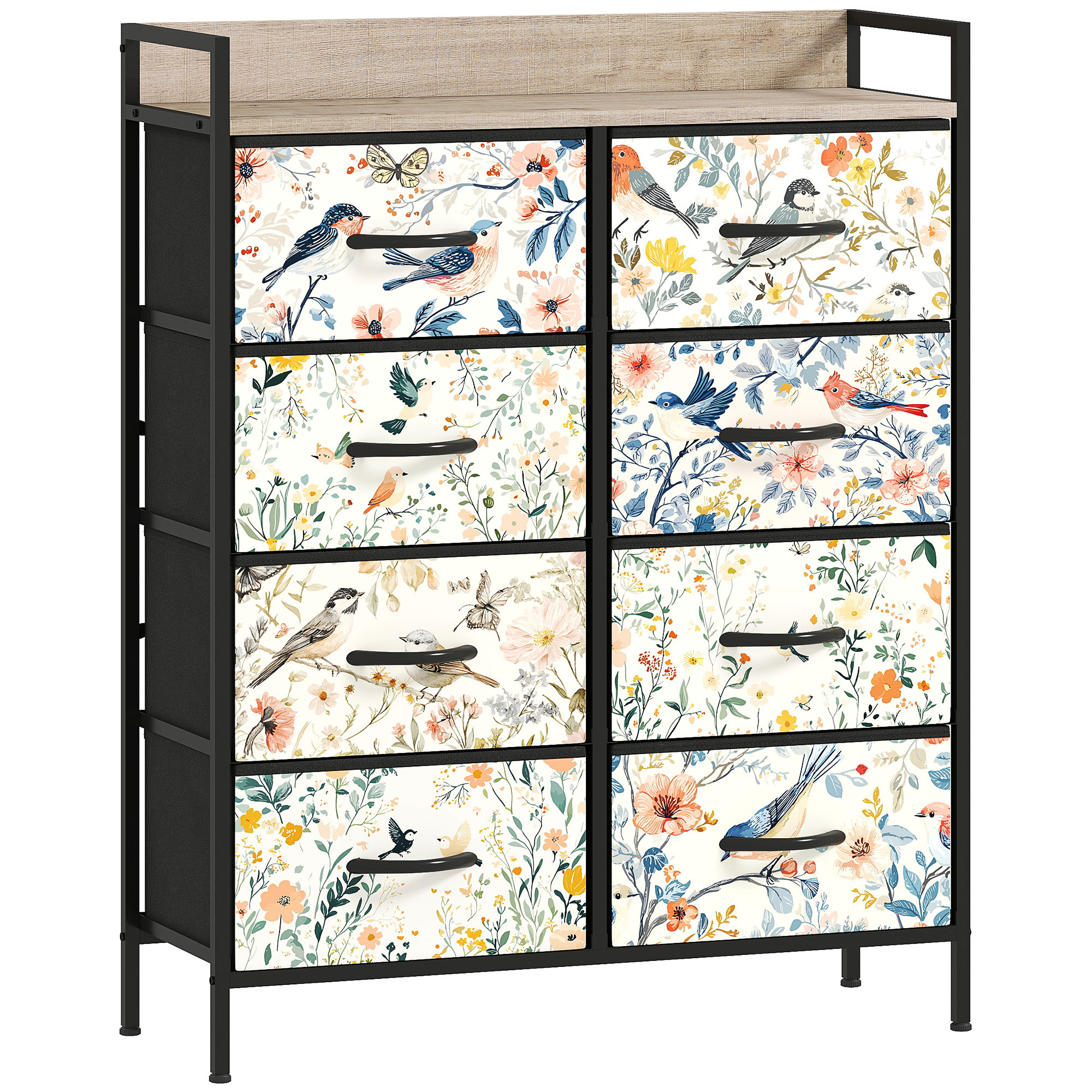 White 8-drawer fabric chest with patterned drawer fronts