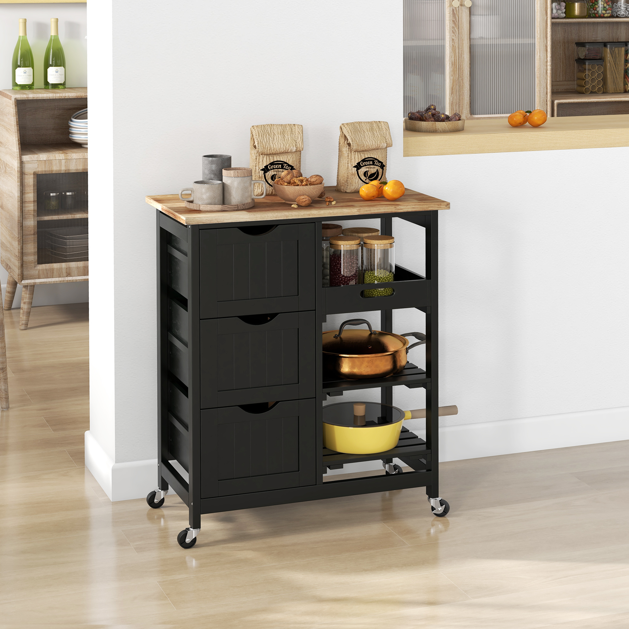Rolling kitchen island cart, bar serving cart, compact