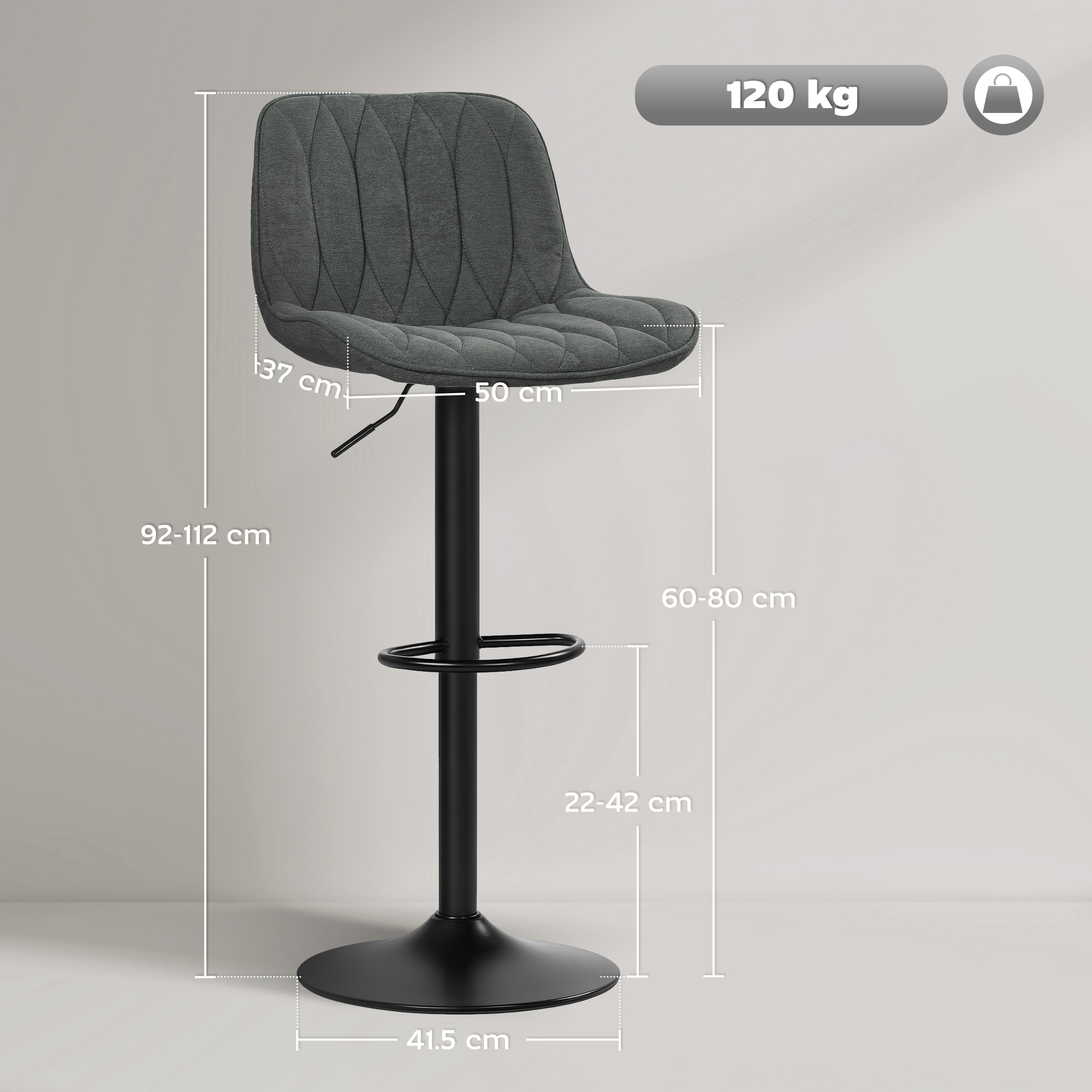 Set of two linen-look bar stools - charcoal grey