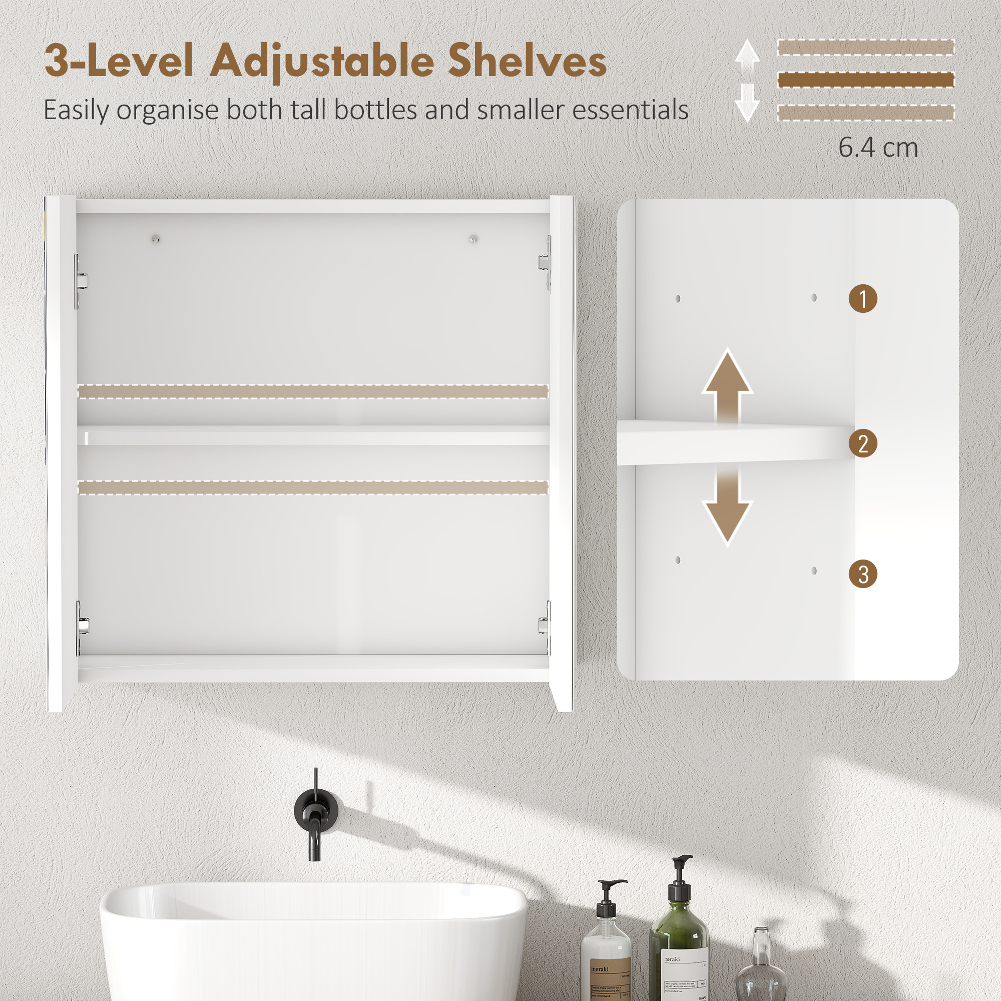 Double-door bathroom mirror cabinet - white