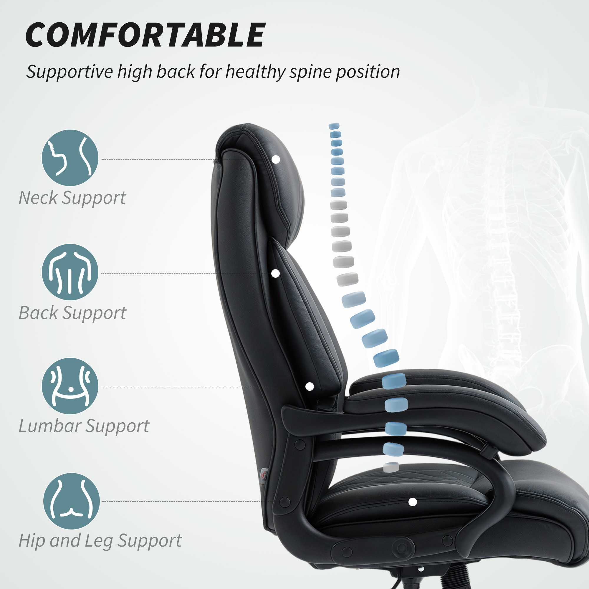 Executive office chair with spring padding - black