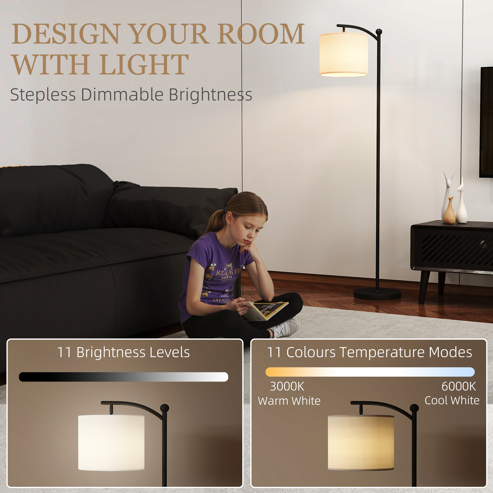 LED Floor Lamp With Remote Control - Black — image 2