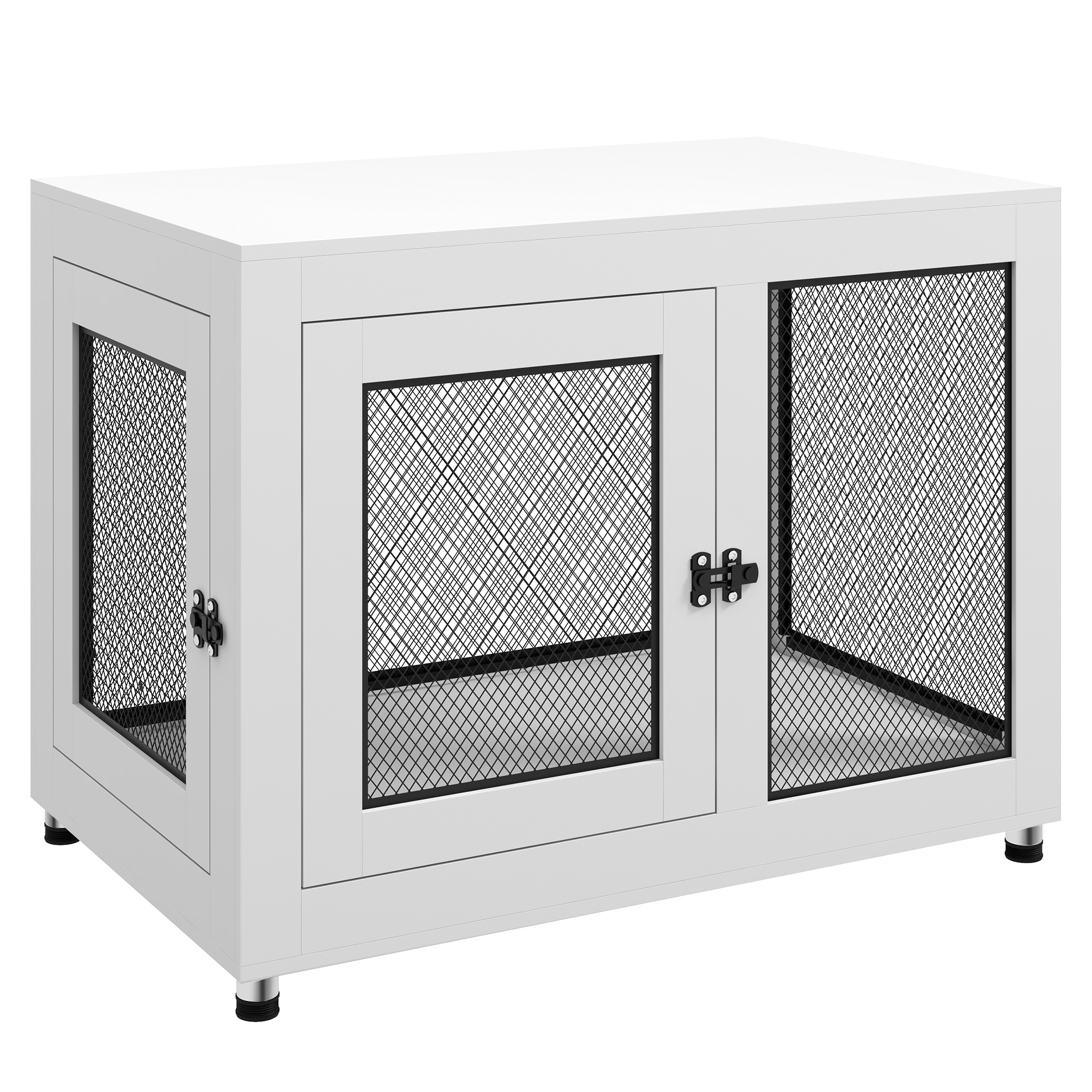PawHut white 2-in-1 large dog crate and side table with cushion