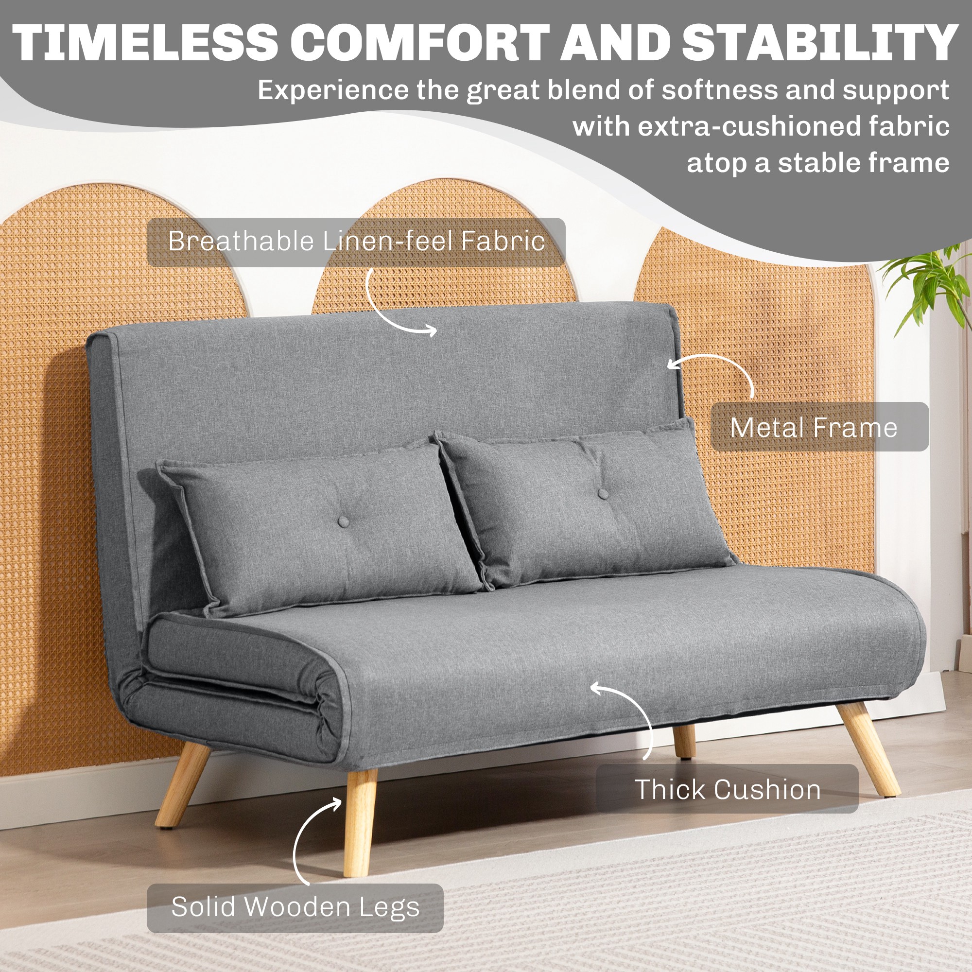 Two-Seater Linen-Look Sofa Bed - Grey B29b0949 Ffc9 437f A039 6448156bb272