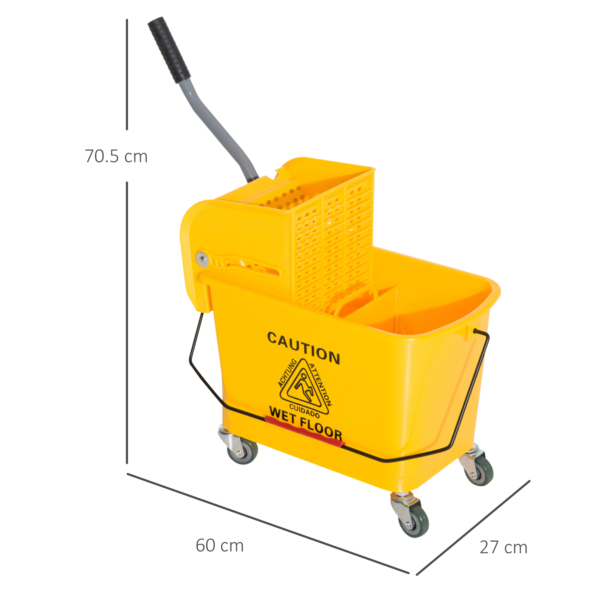 20l mop bucket on wheels, with water separation panel -