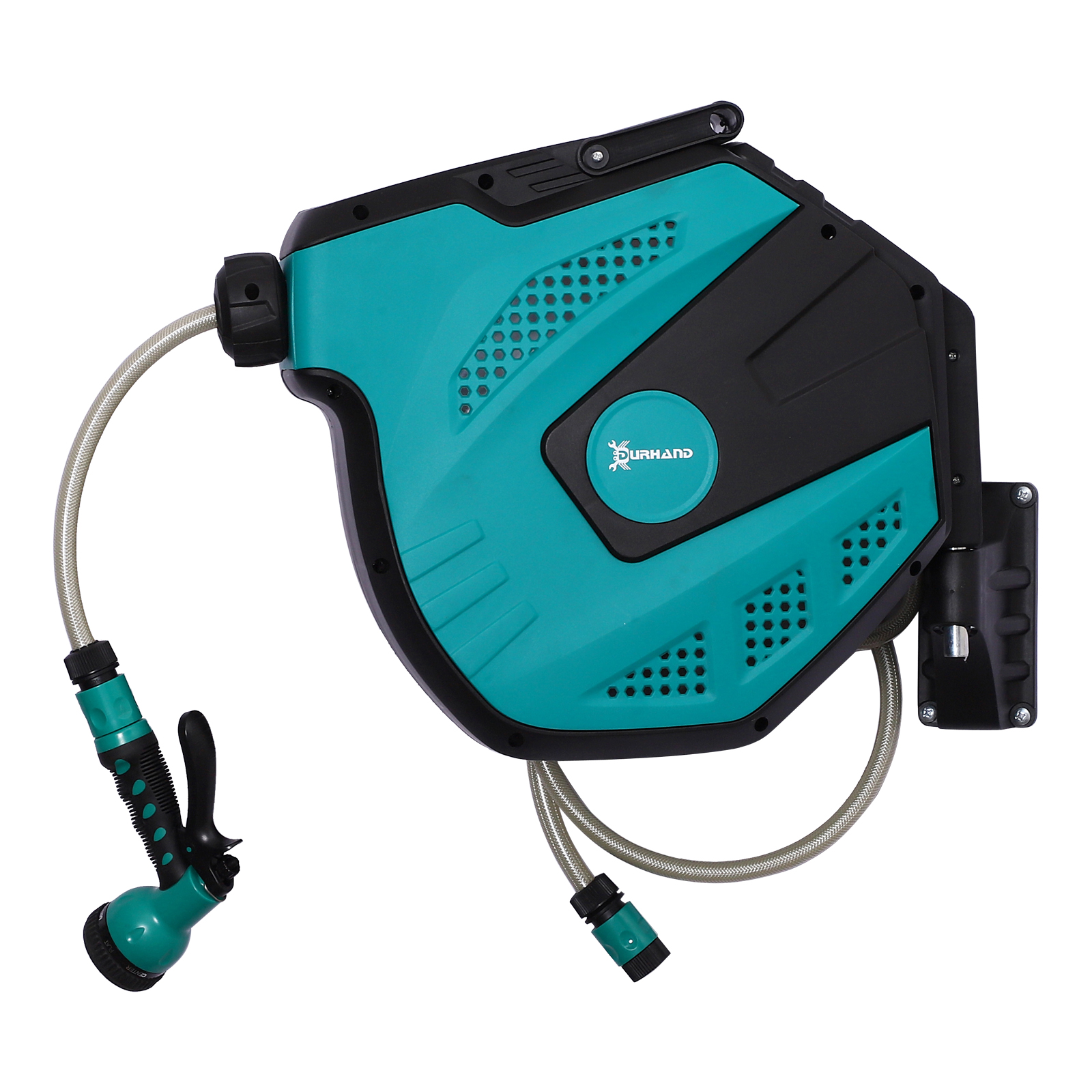 DURHAND 15m Garden Auto Hose Reel Wall Mounted Retractable 7 Patterns Spray Nozzle - Image 1