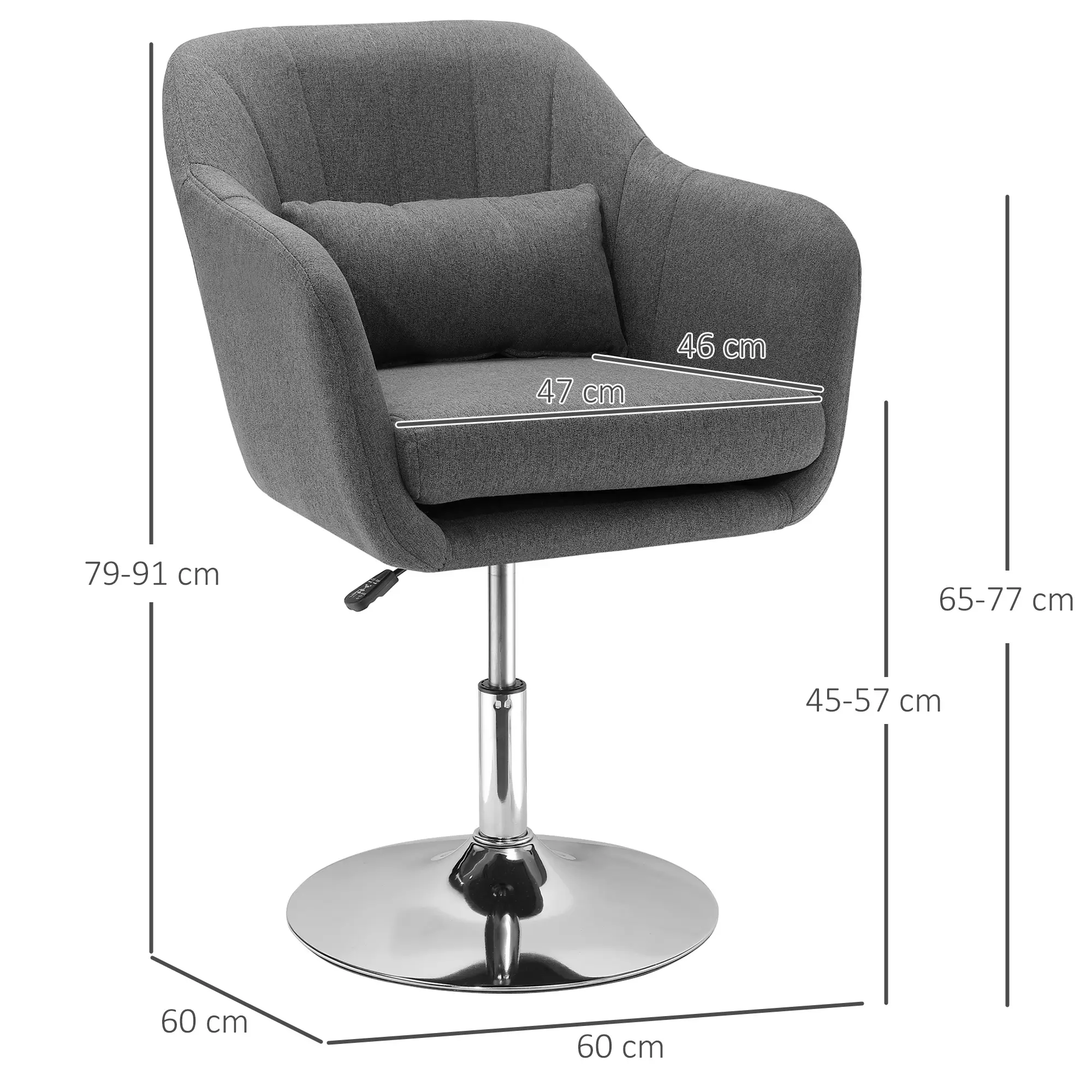 Swivel Linen Fabric Accent Chair For Living Room Contemporary Vanity Armchair With Adjustable Height Thick Cushion Lumbar Support Armrest For Bedroom Office Dar