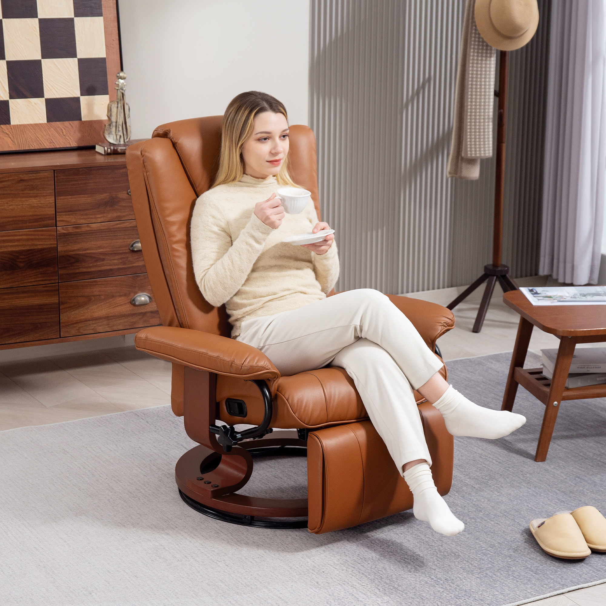 Faux leather recliner chair - brown