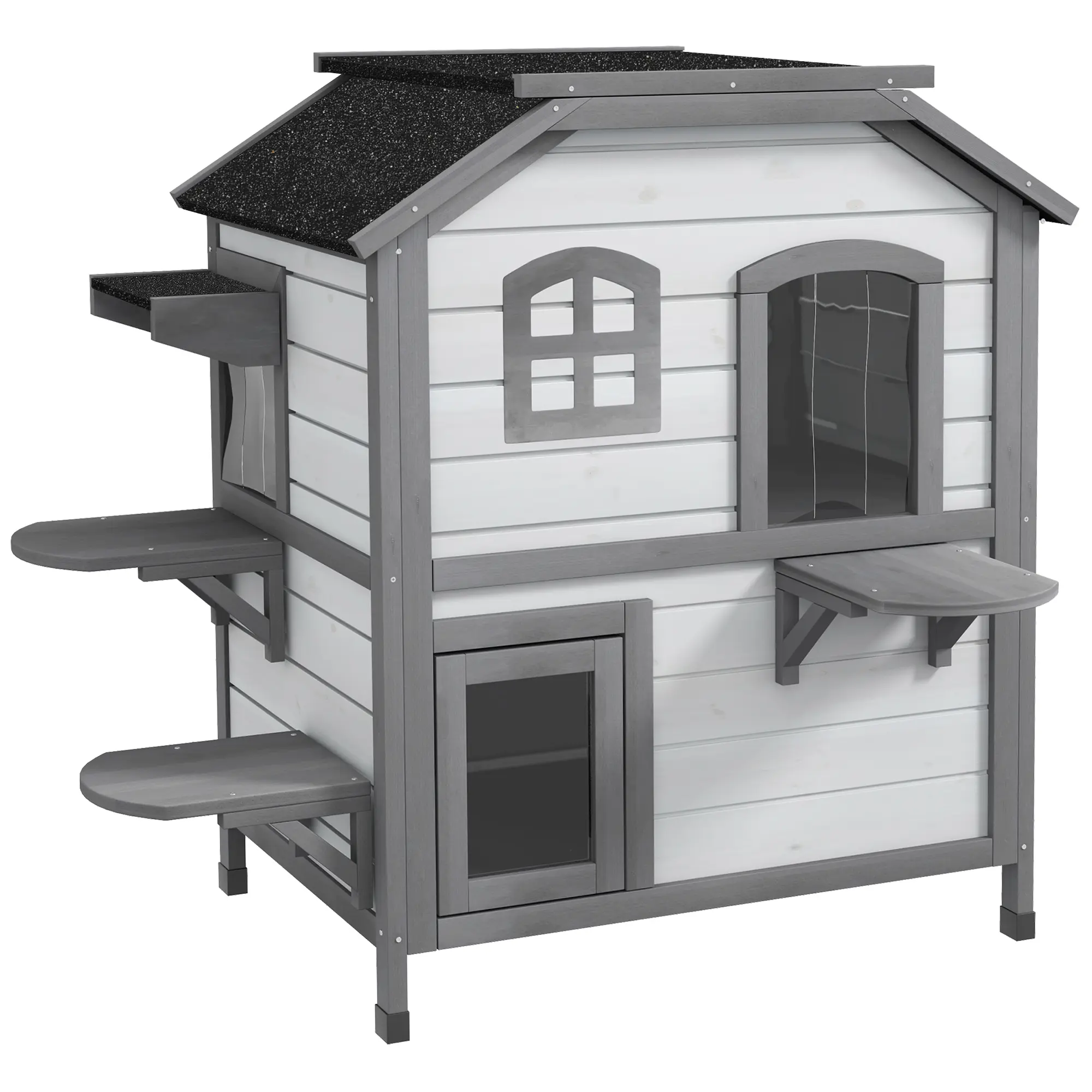 PawHut 2-Story Indoor Or Outdoor Cat House W/ Escape Door, Cat Shelter, White