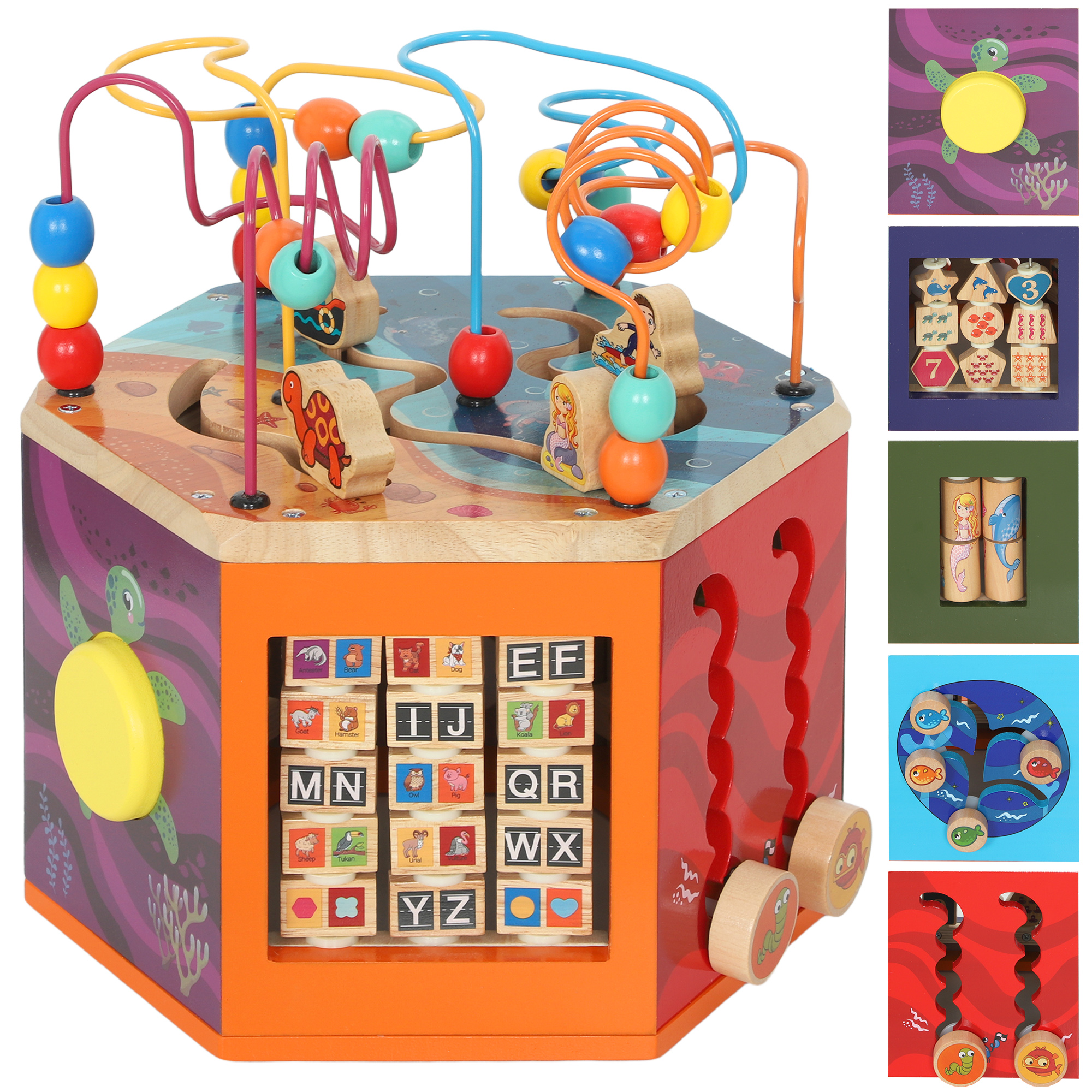 Wooden Activity Cube, Baby Toys With Bead Maze, Pattern Sorter For Toddlers Boys And Girls 18+ Months - Image 1