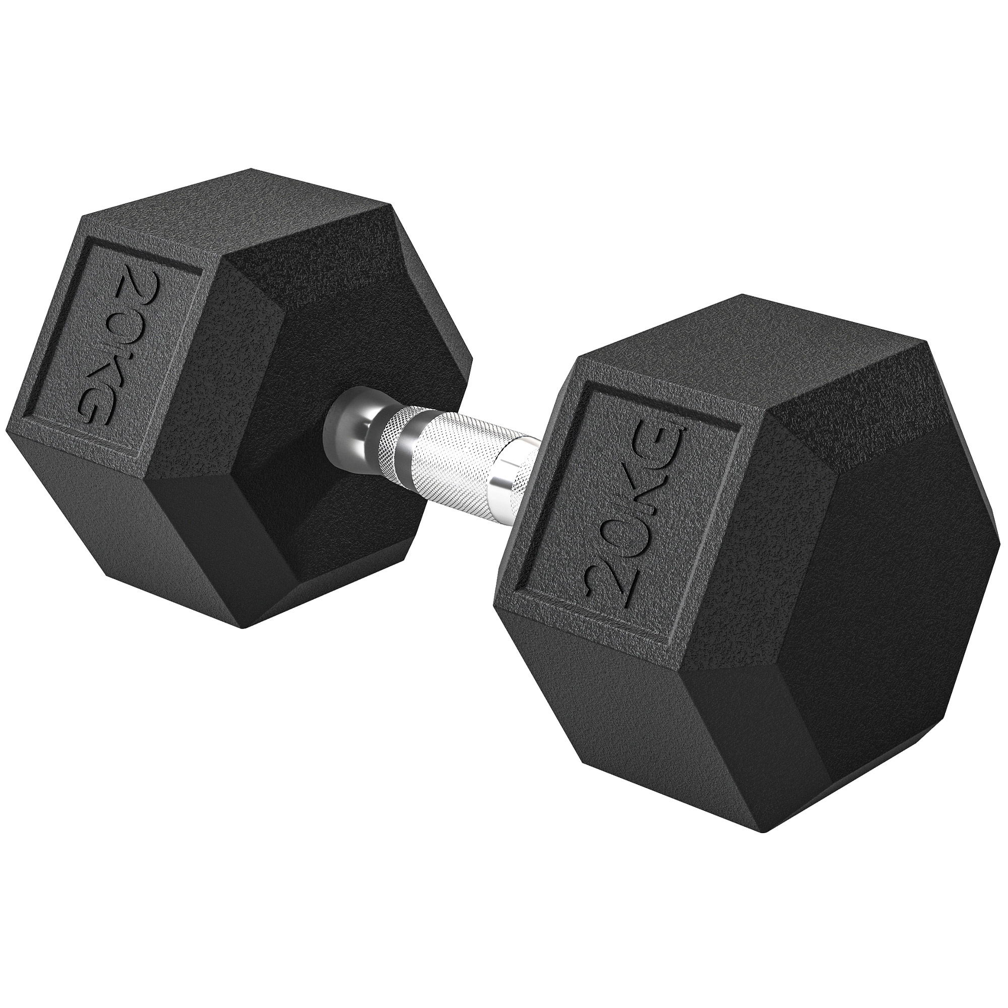 Haltère hexagonal en caoutchouc simple de 20KG, poids à main portables