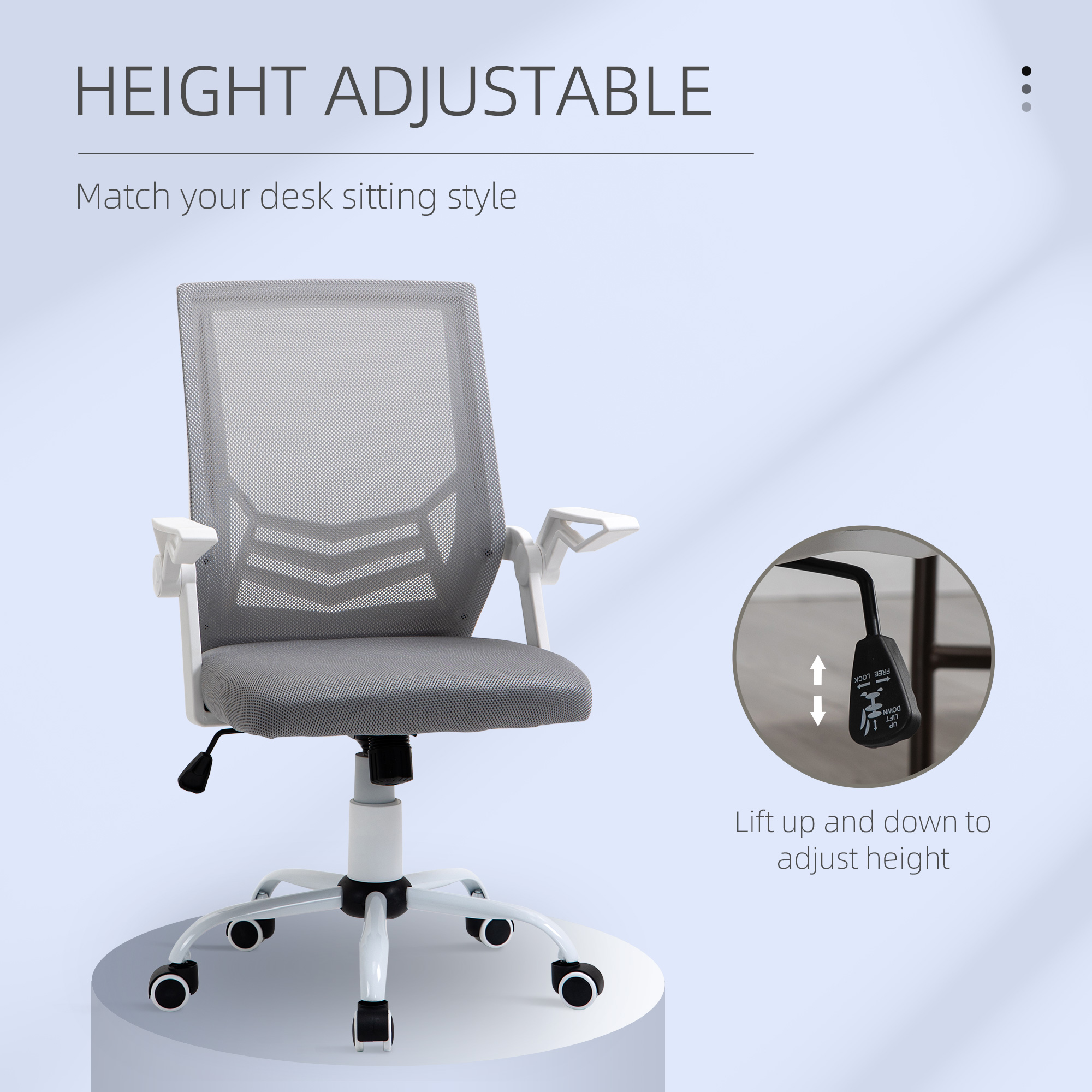 Vinsetto Office Chair With Flip-up Armrest, Mid Back Desk Mesh Lumbar Support — image 4
