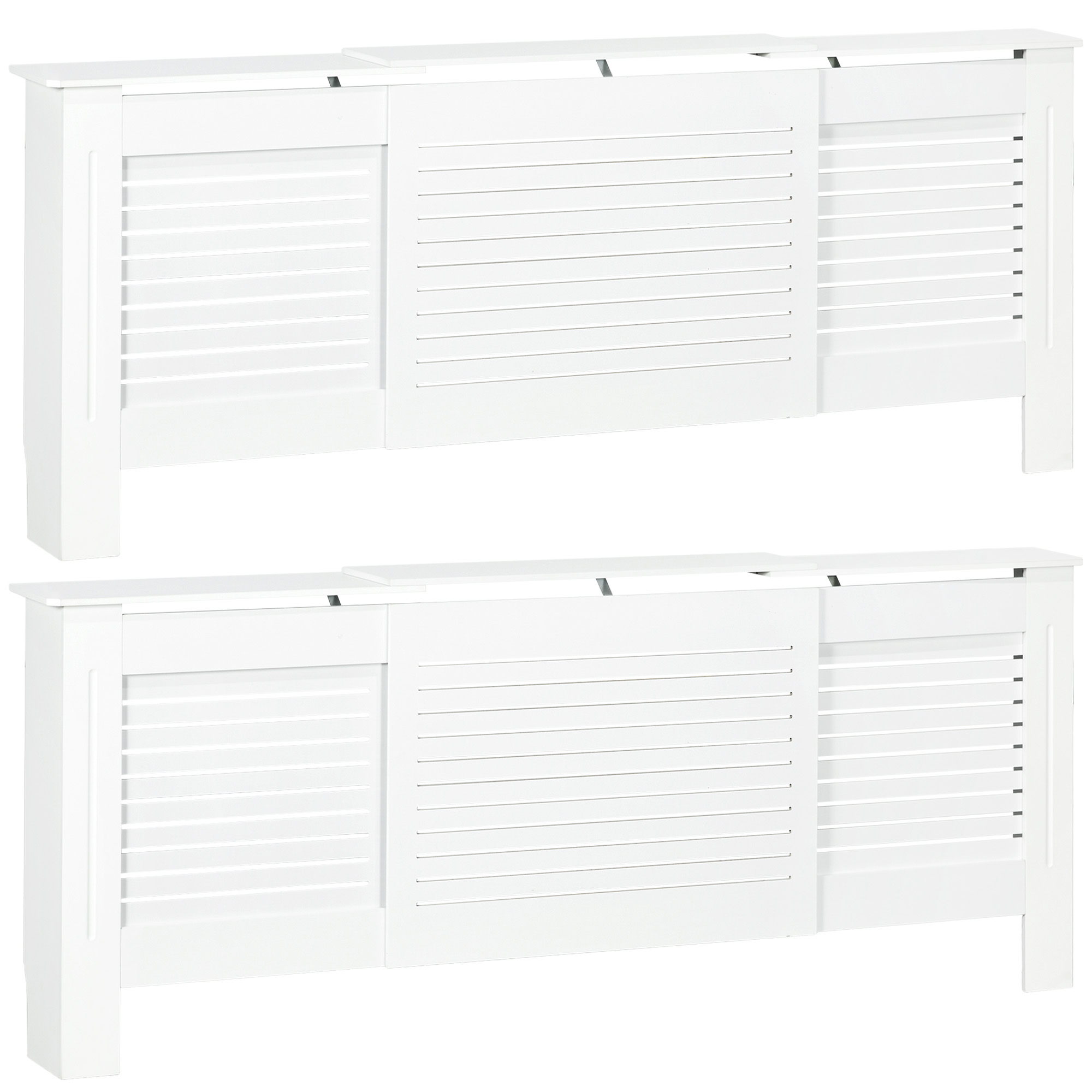 Extendable white radiator covers set of two, slatted MDF
