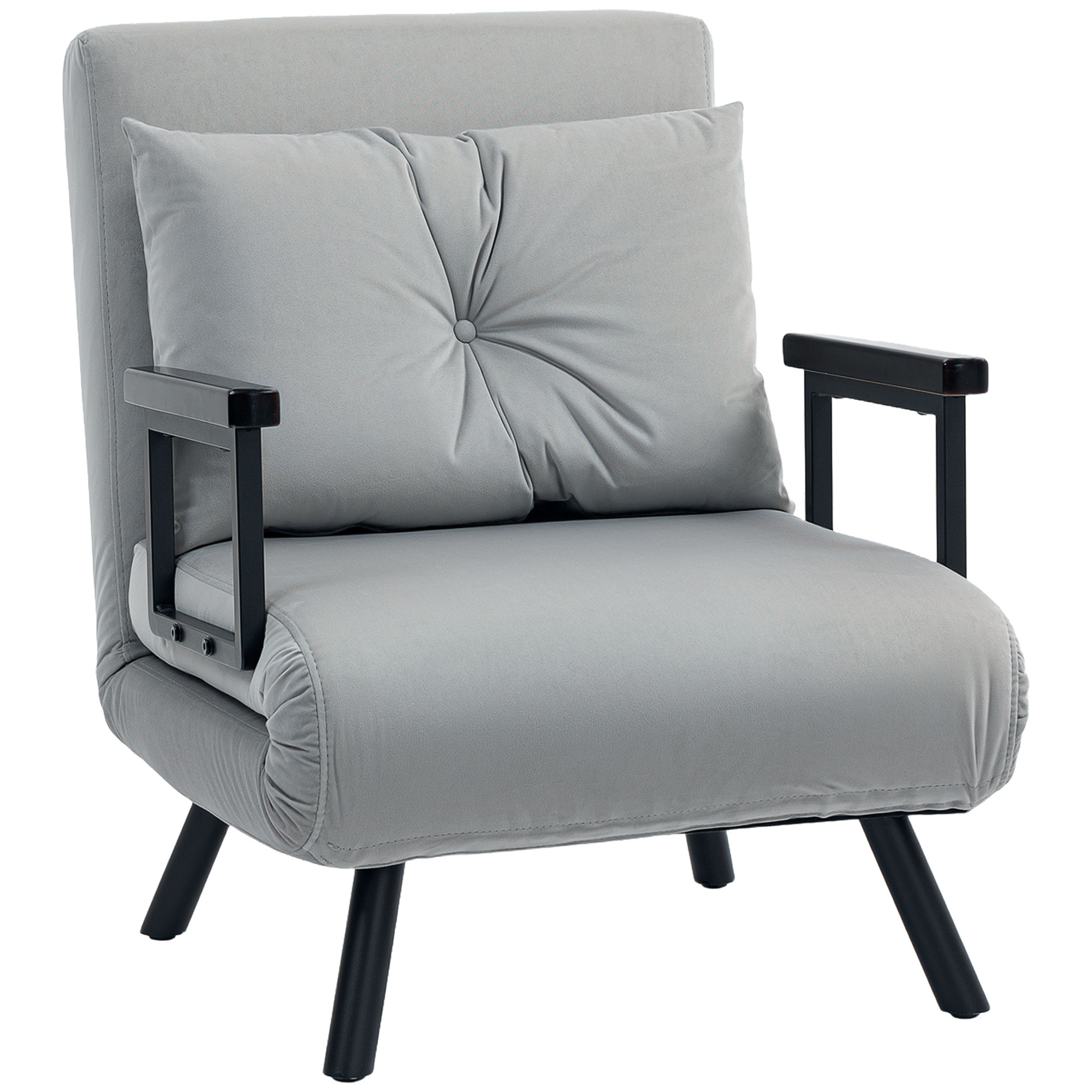 Light grey velvet 4-in-1 chair bed shown in chair, lounger and bed configurations