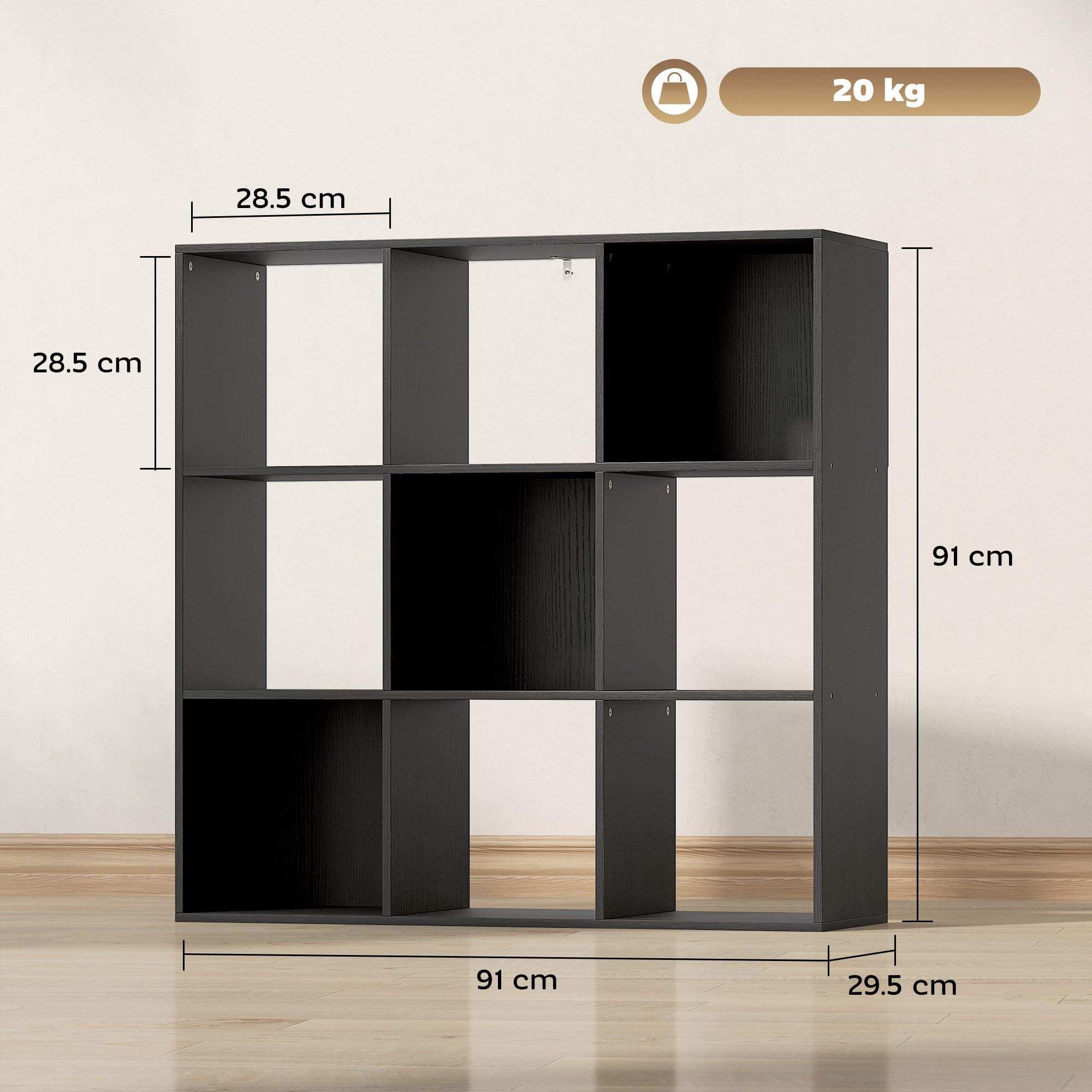 Nine-cube storage shelf - black
