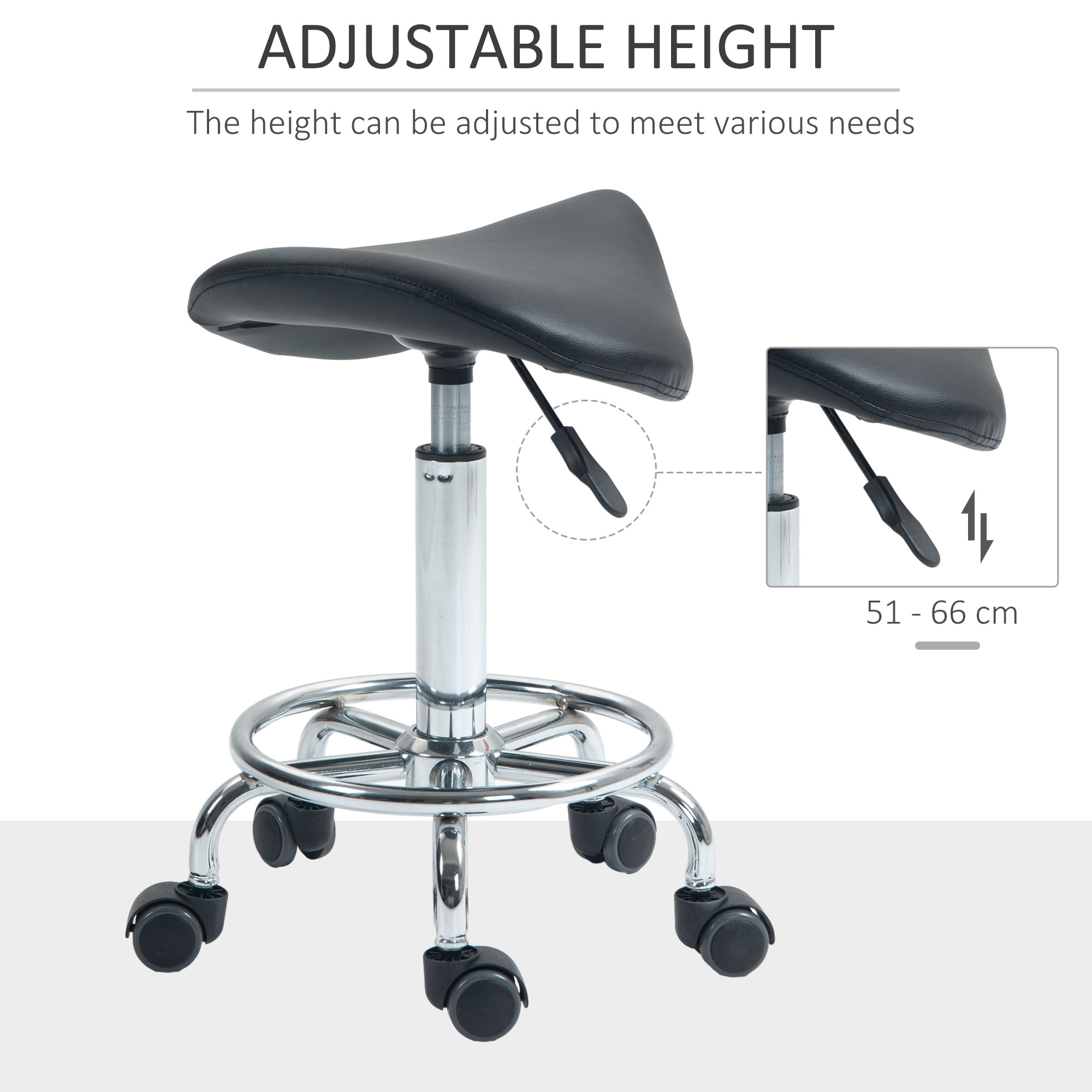 Salon Saddle Stool, Rolling Saddle Chair For Massage, Spa, Clinic, Beauty, Hairdressing And Tattoo, Black