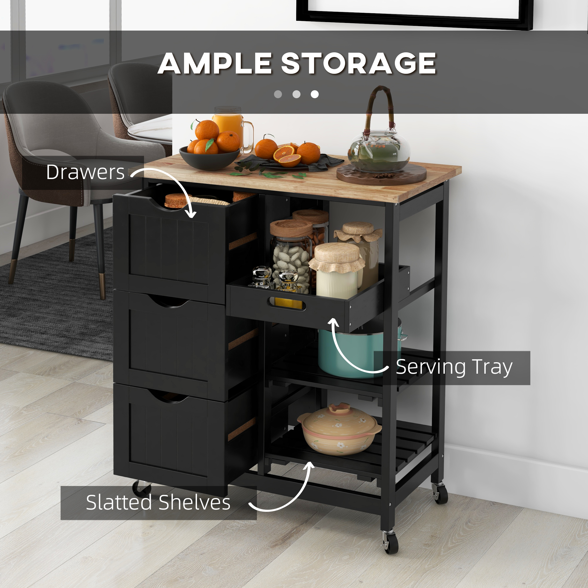 Rolling kitchen island cart, bar serving cart, compact