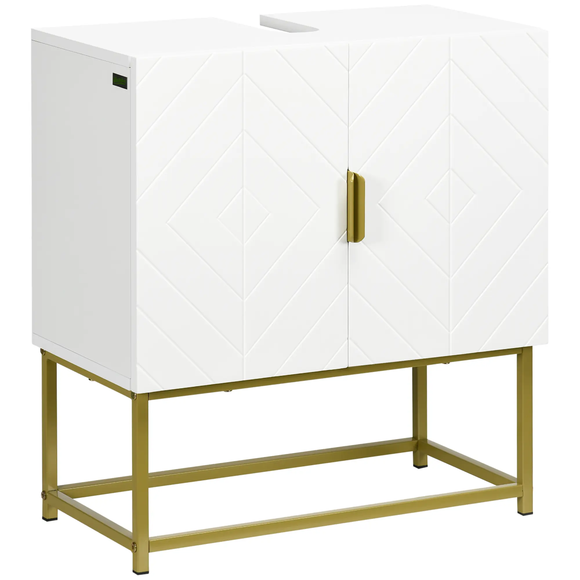 Kleankin Bathroom Mirror Cabinet Under Sink Storage Cabinet Basin Cupboard With 2 Doors And Gold Steel Legs
