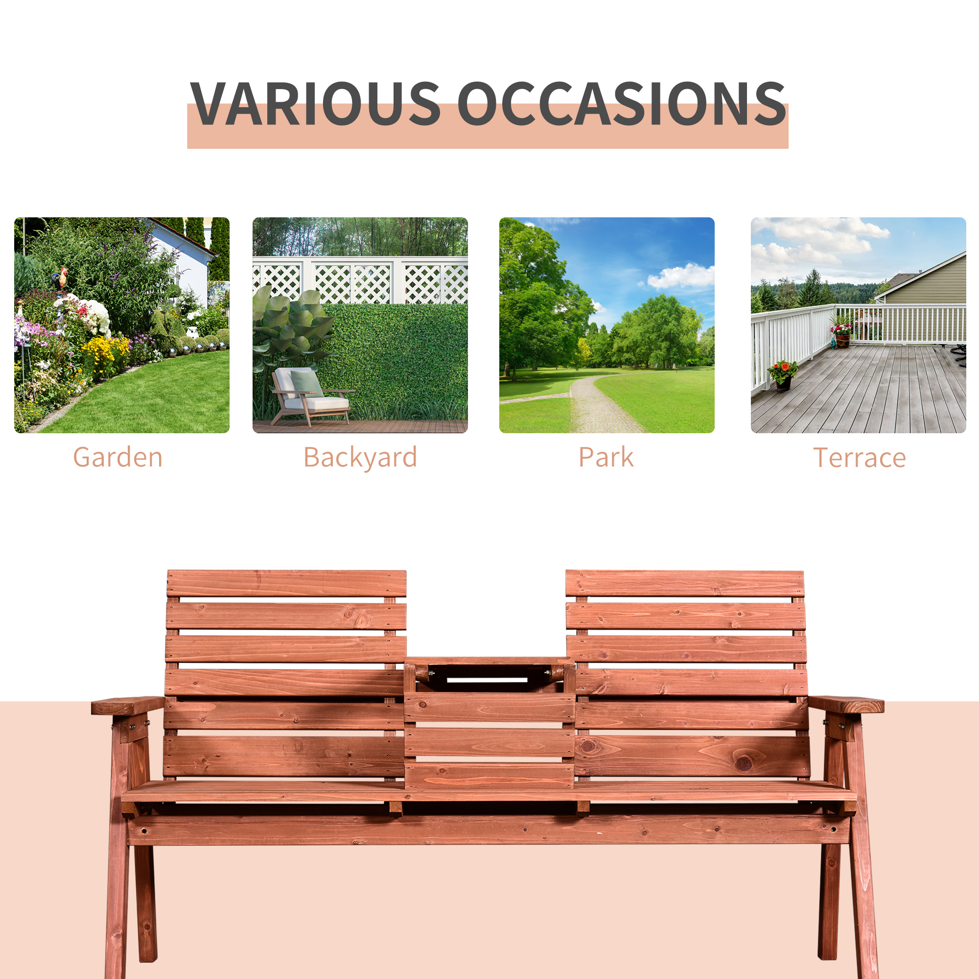 Fir Wood Convertible 2 To 3 Seater Outdoor Garden Bench Wood Tone
