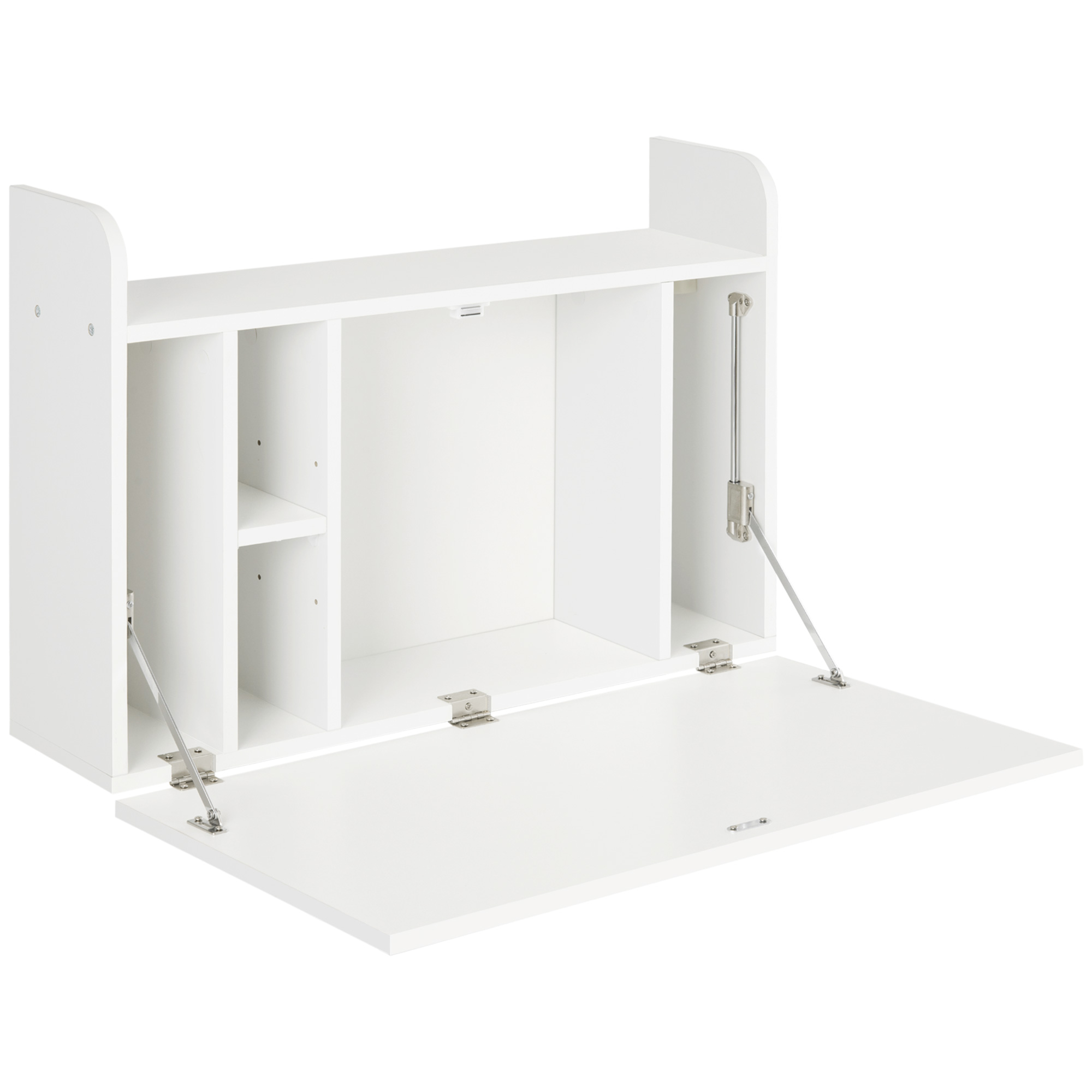 Wall Mounted Table, Drop Leaf Floating Laptop Desk With Space Saving Storage Compartments For Home Office And Study, 77cm X 20cm X 51cm, White