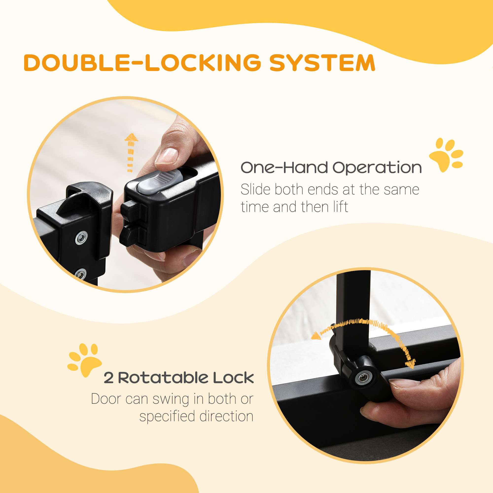 PawHut Pressure Fit Dog Stair Gate No Drilling Safety Gate Auto Close For Doorways, Hallways, 74-80cm Adjustable, 94cm Tall, Black