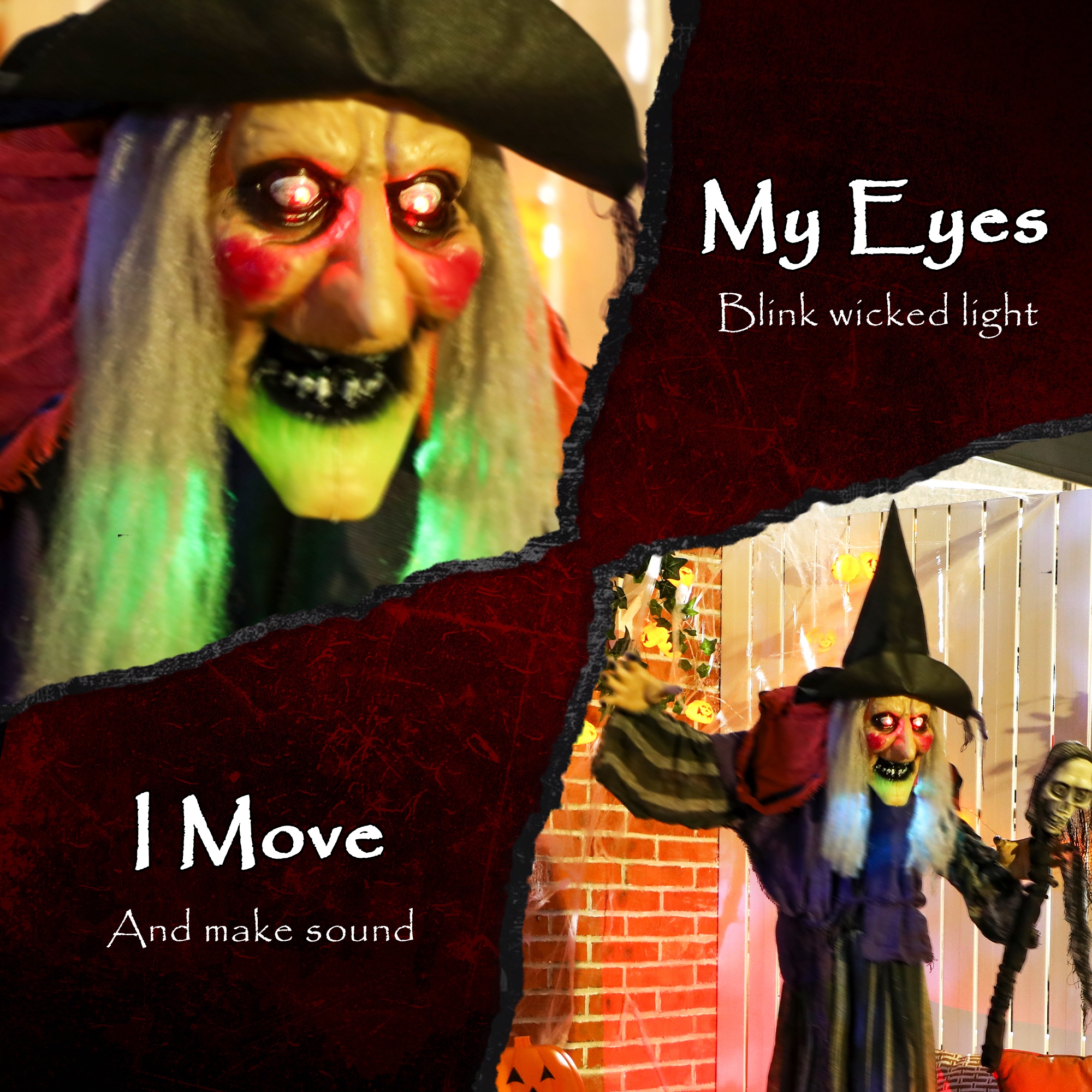 160cm Lifelike Moving Witch Decoration - Multi (Purple)