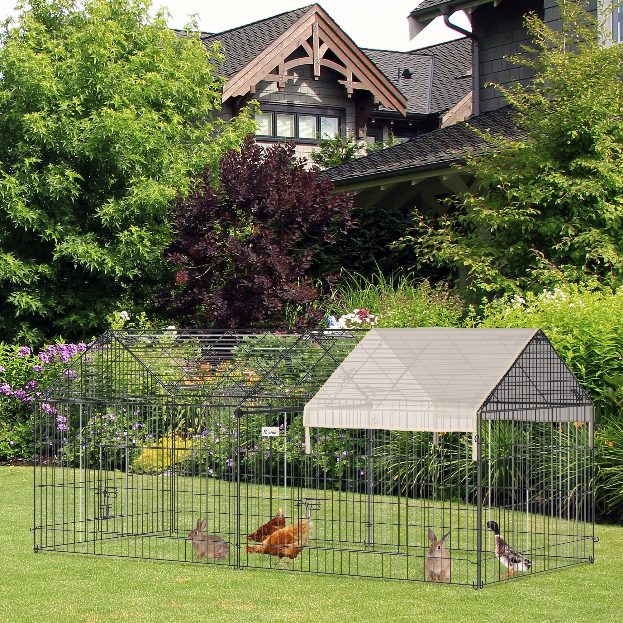 PawHut Metal Rabbit Run Playpen, Guinea Pig Cage, 220 X 103