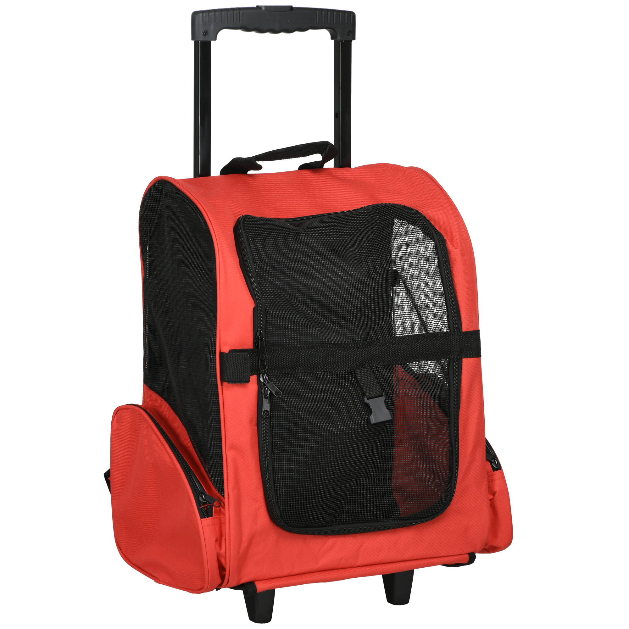PawHut pet travel backpack with trolley wheels and telescopic handle in red