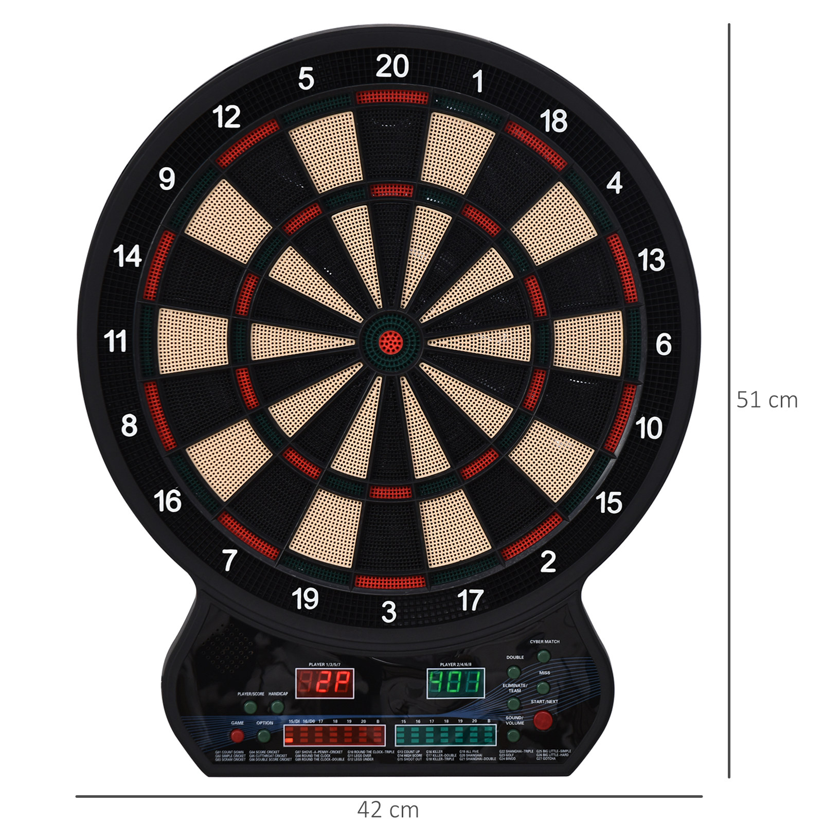 Electronic Hanging Dartboard LED Digital Score Set 27 Games And 202 Variations With 12 Soft Tip Darts