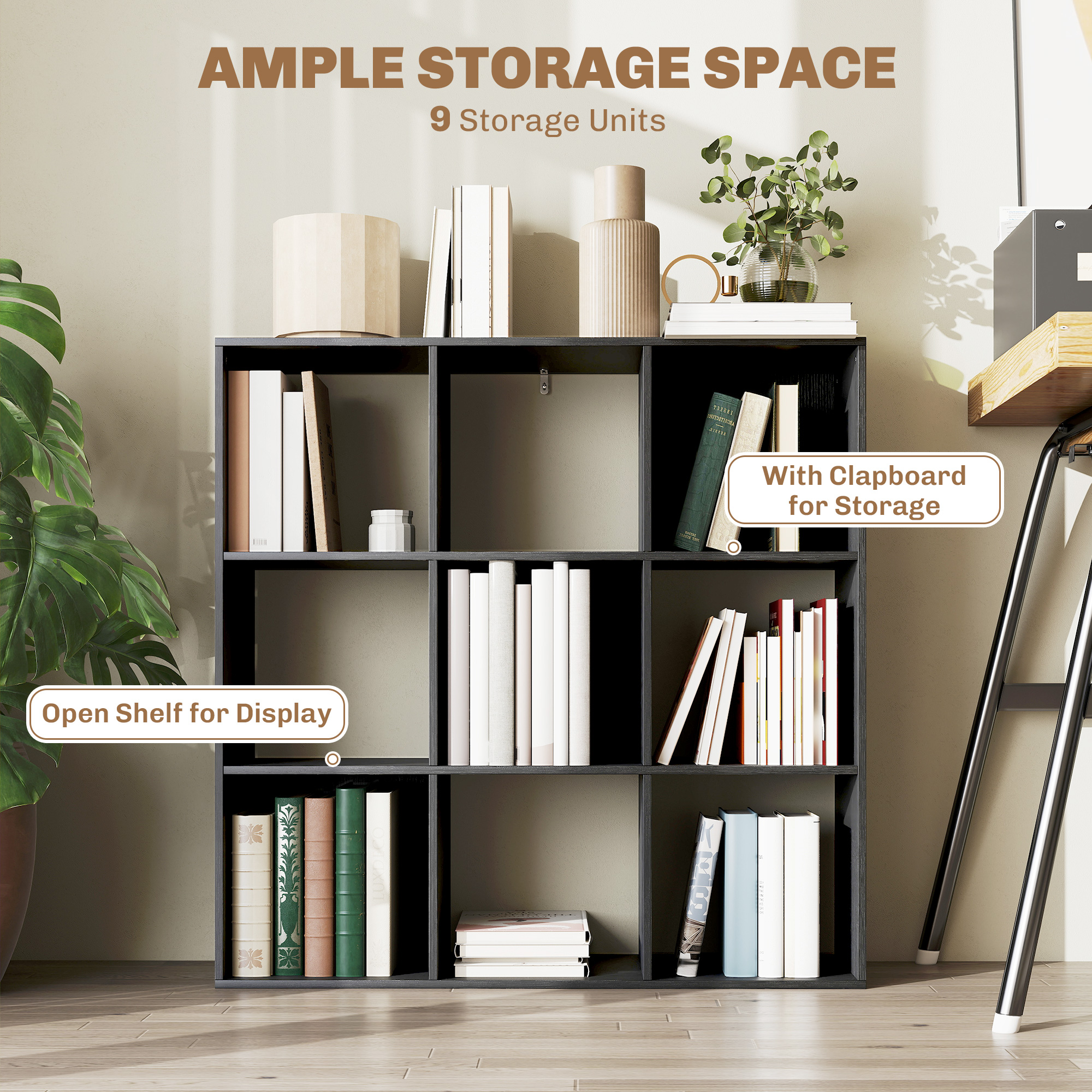 Nine-cube storage shelf - black