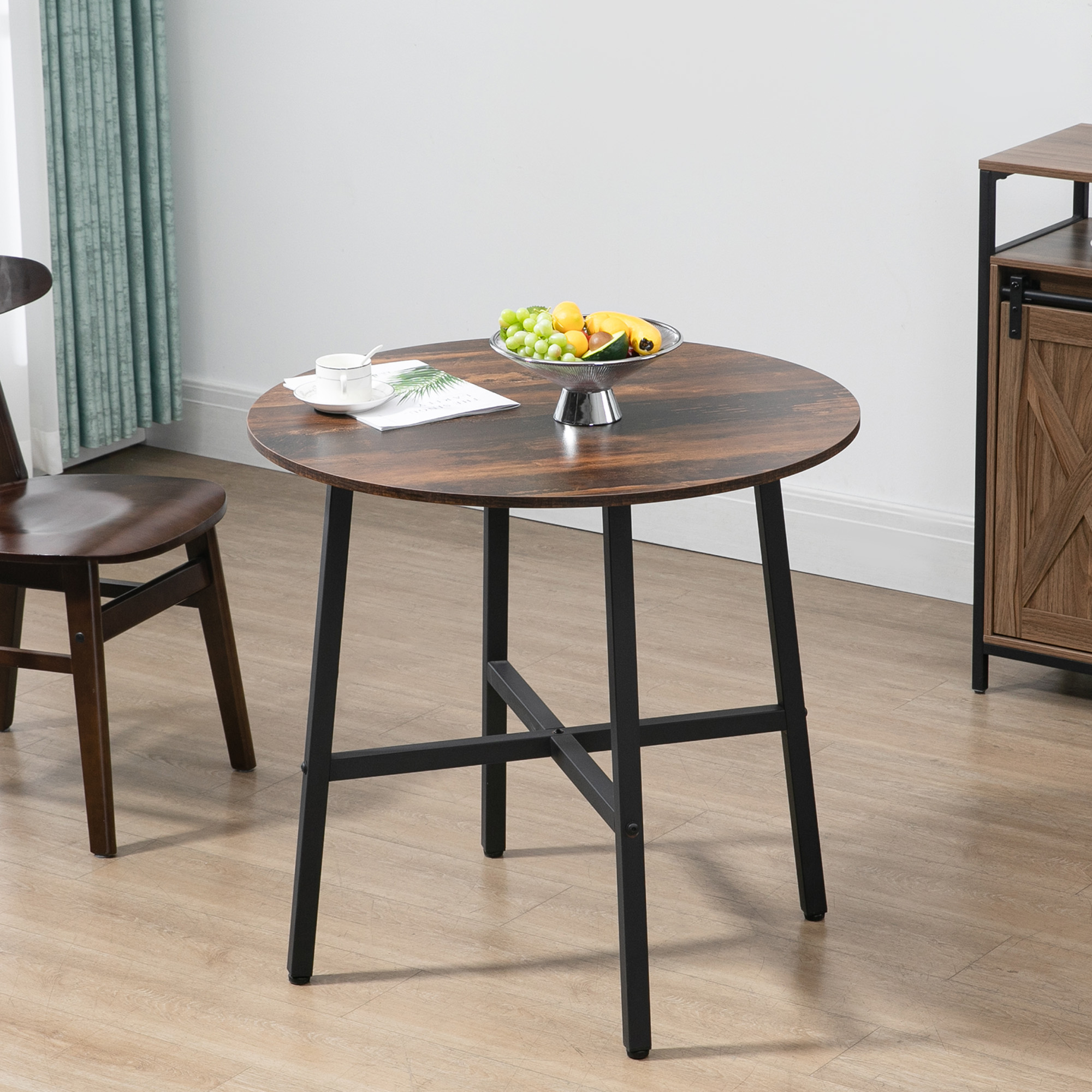 85cm Dining Room Table, Industrial Style Kitchen Round With Steel Legs, Rustic — image 3