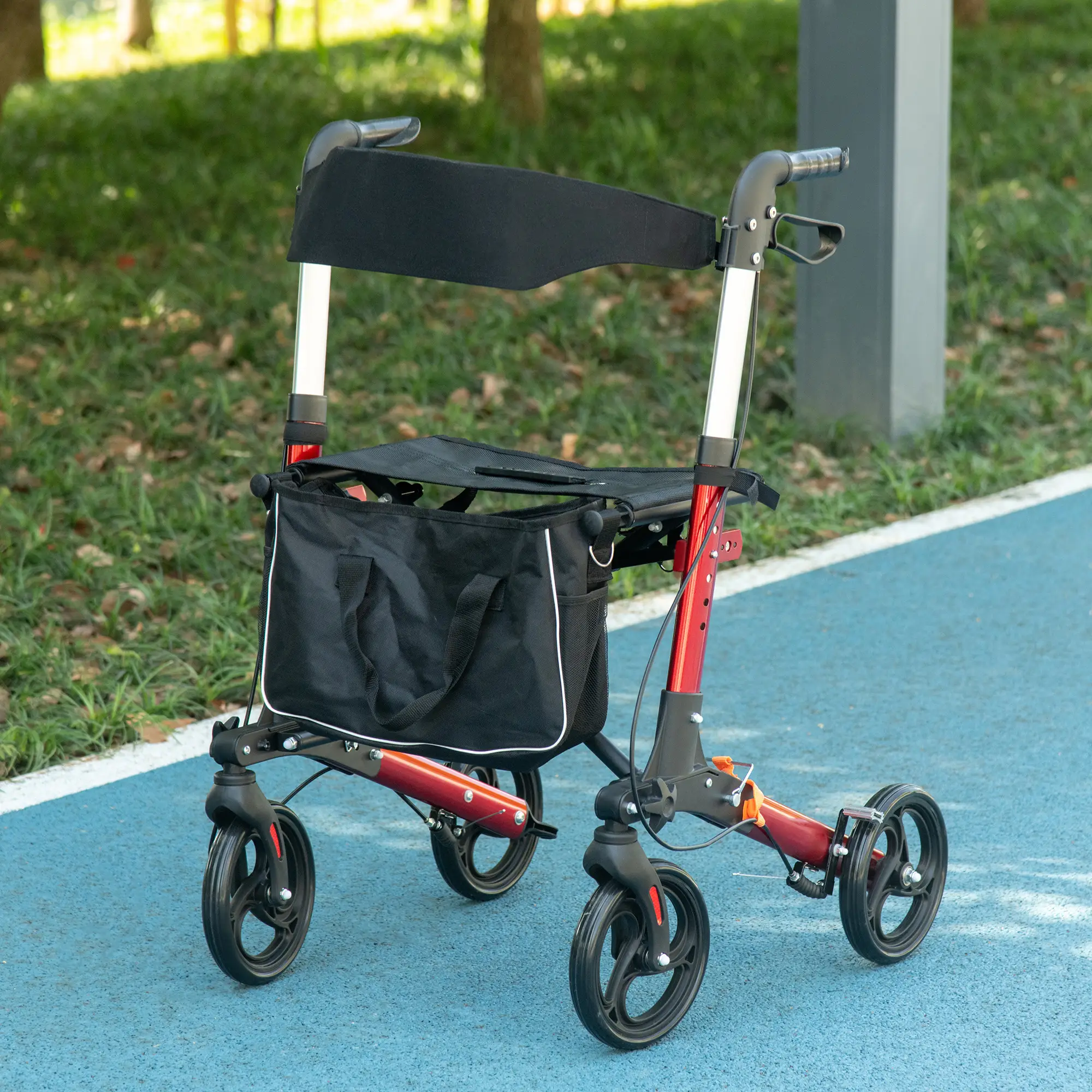 Folding Rollator Walker With 6 Adjustable Handle Height For People With Limited Mobility, Red