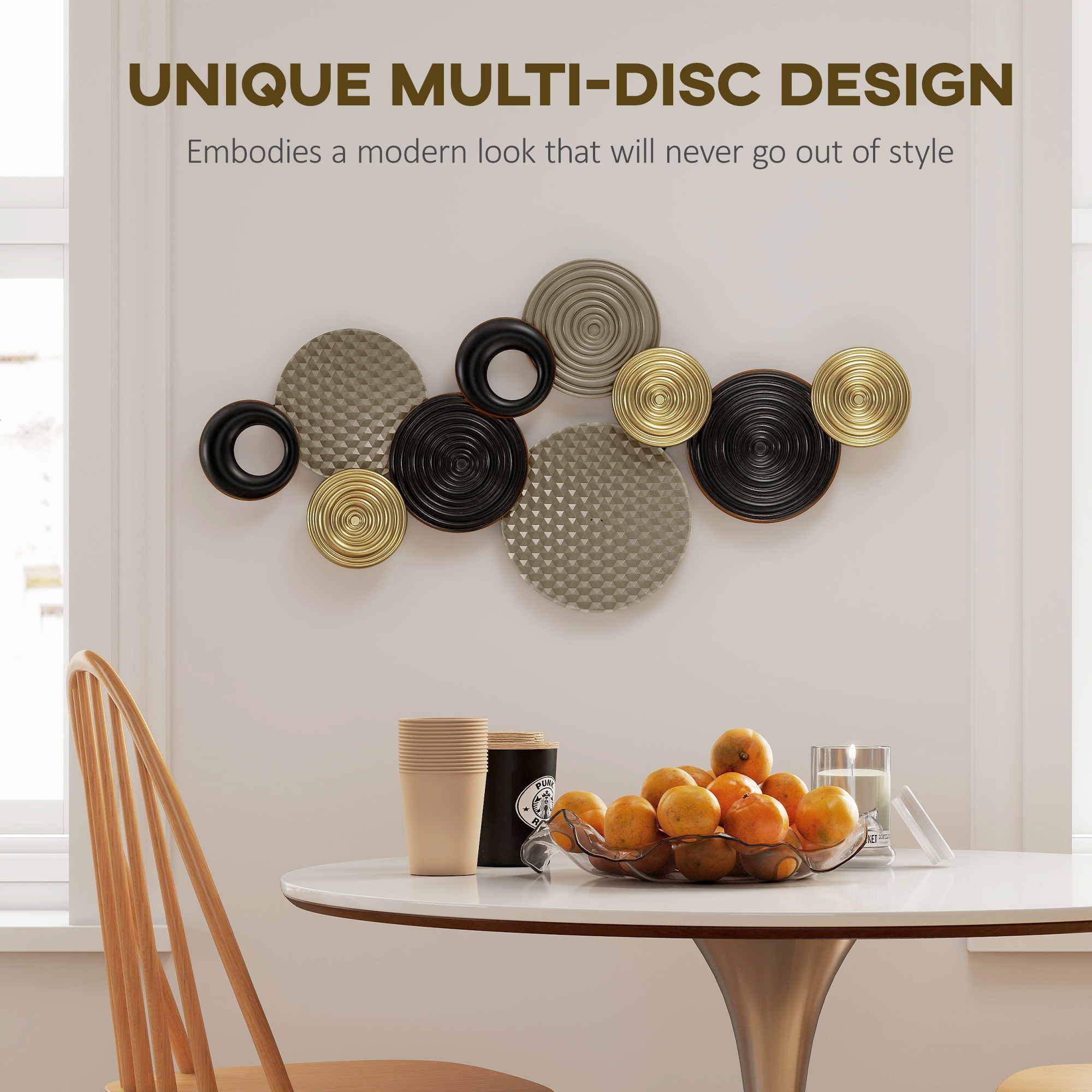 Metal wall art, modern hanging wall decor with multi-disc