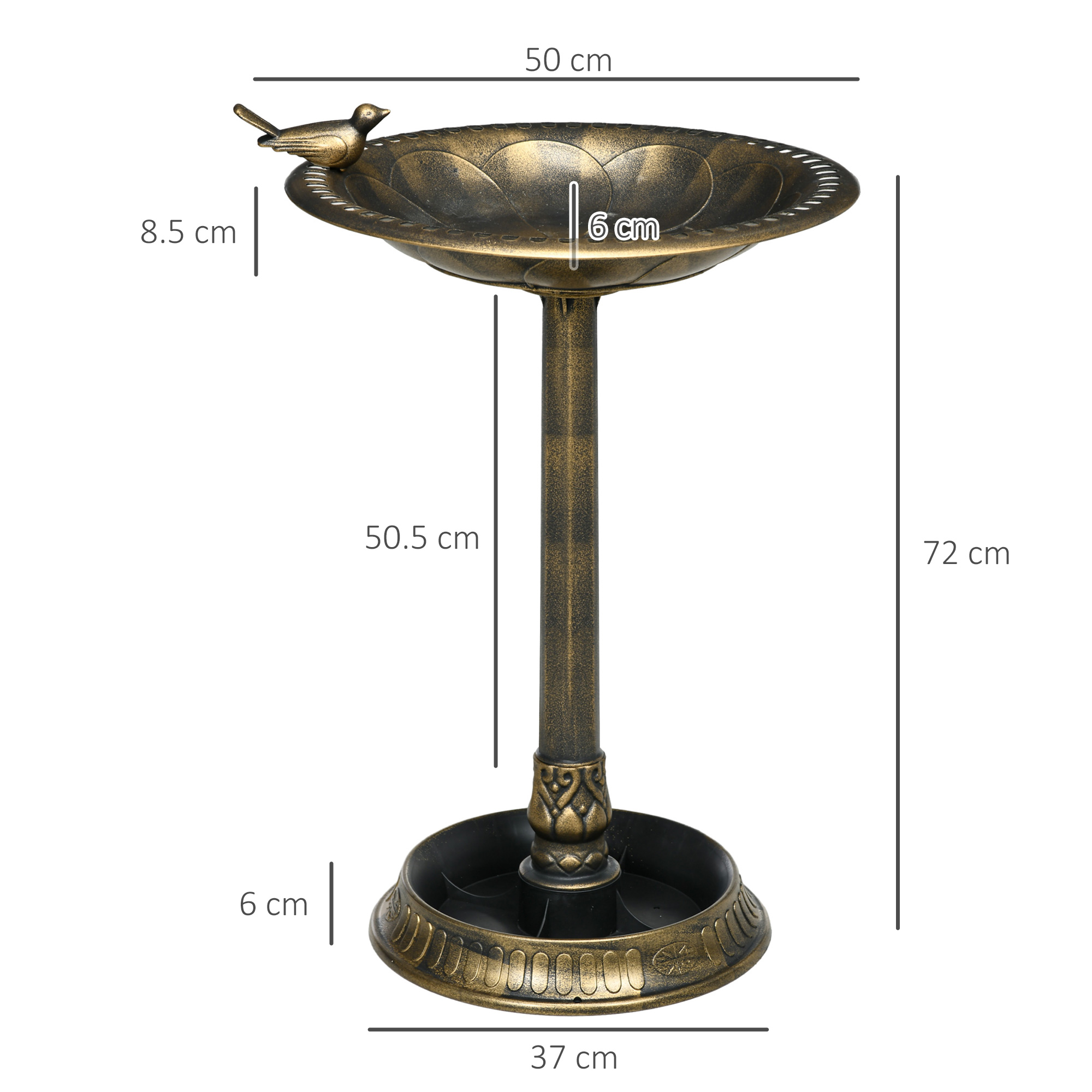 72cm Tall Antique Bird Bath For Garden, Vintage Birdbath
