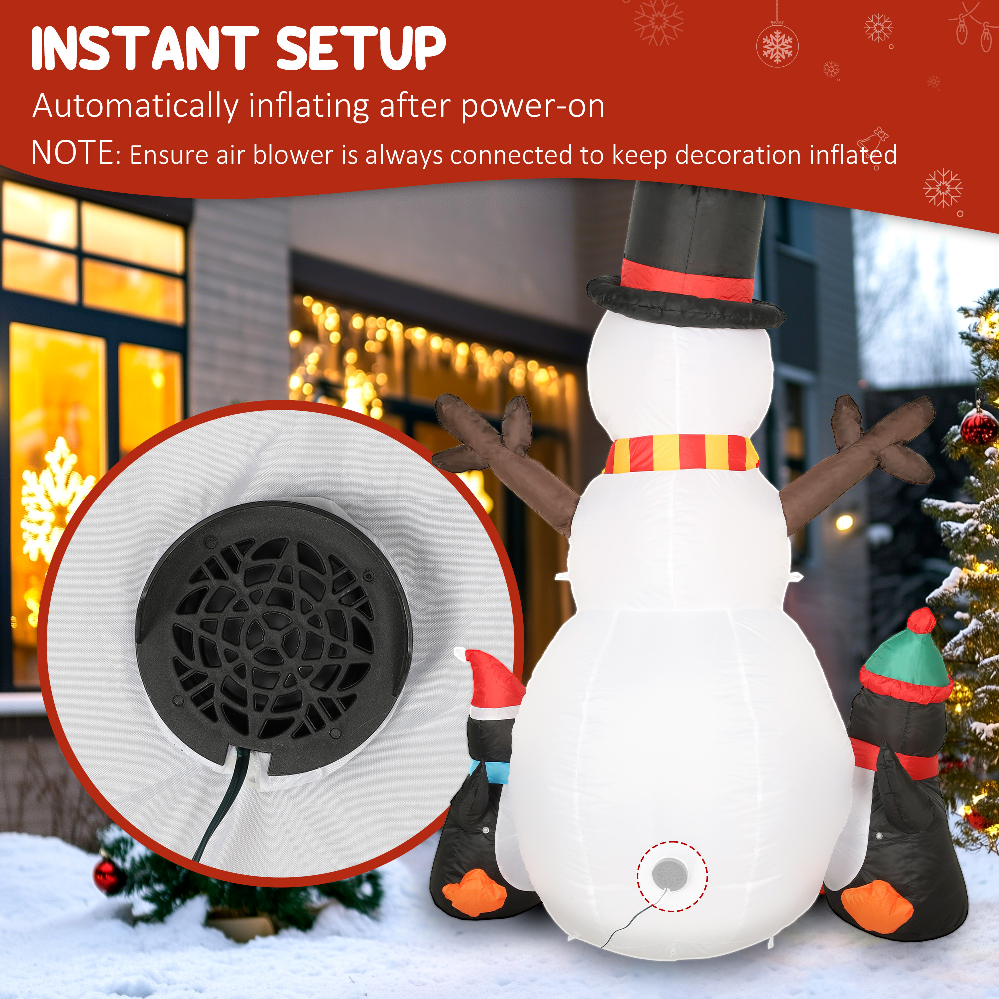 Bonhomme de neige et pingouins gonflables de noël de 6 pieds avec lumières LED – Image 3