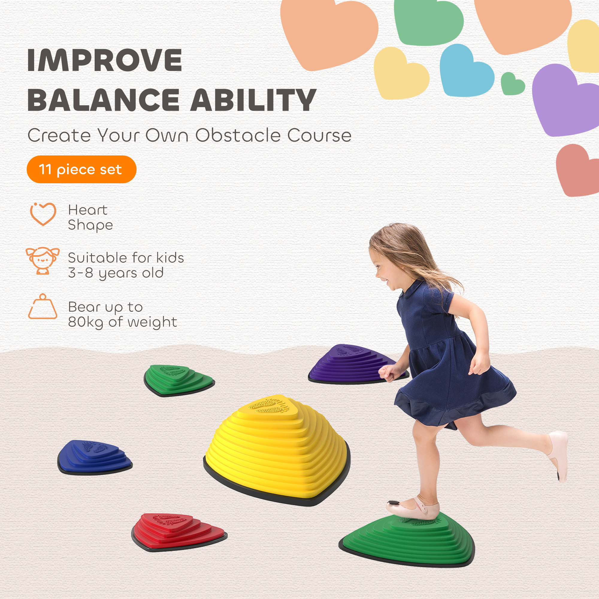 6-Piece Stepping Stones For Kids, Stackable Sensory Toys Outdoor Indoor, Obstacle Course For Balance And Motor Skills