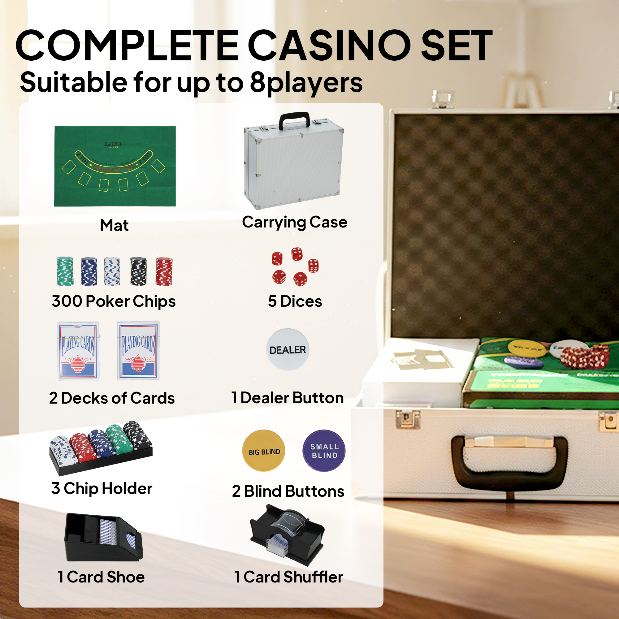 SPORTNOW 300-Piece Poker Chips Set With Card Shuffler, Card