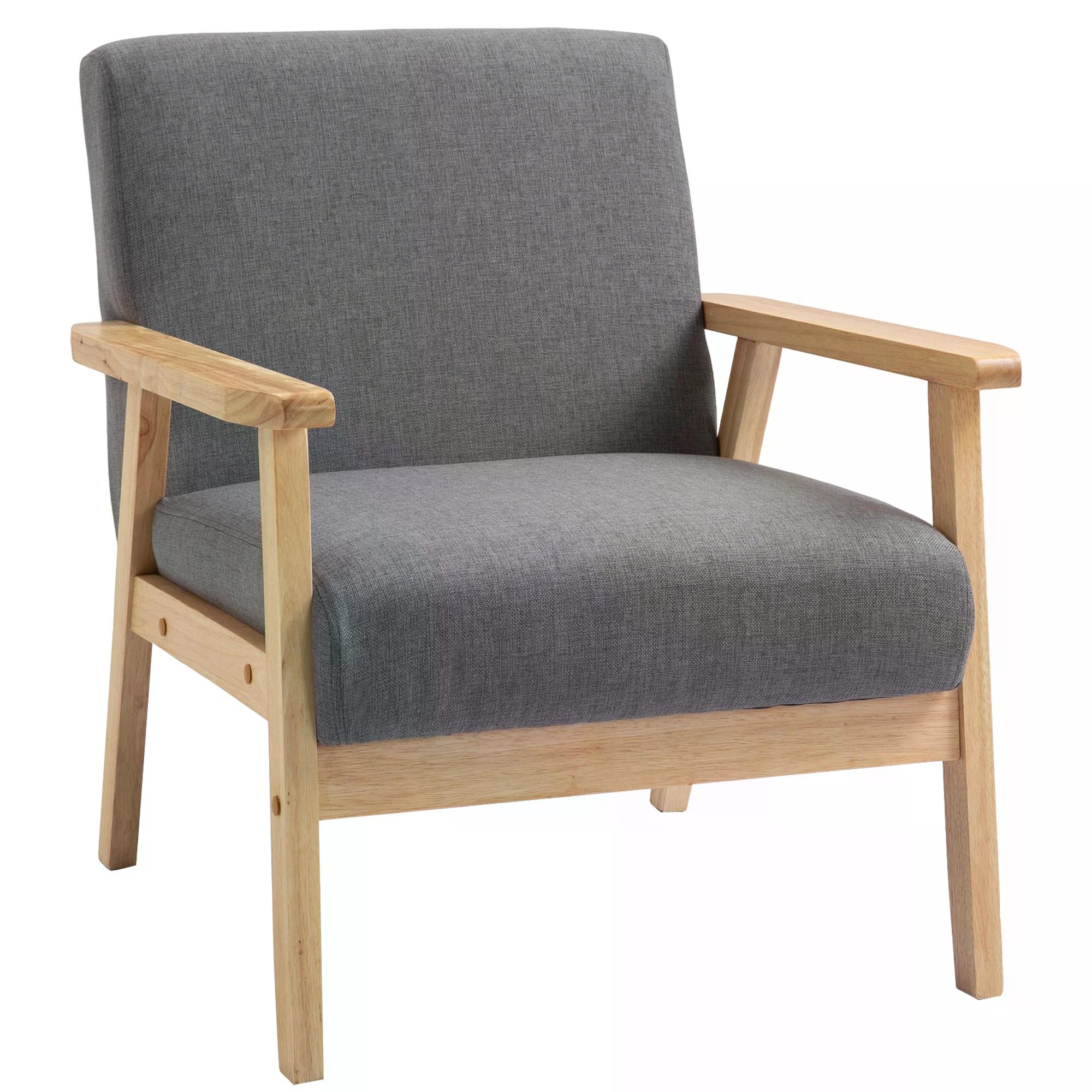 Minimalistic Wooden Frame Accent Chair, With Padded Seat — image 3