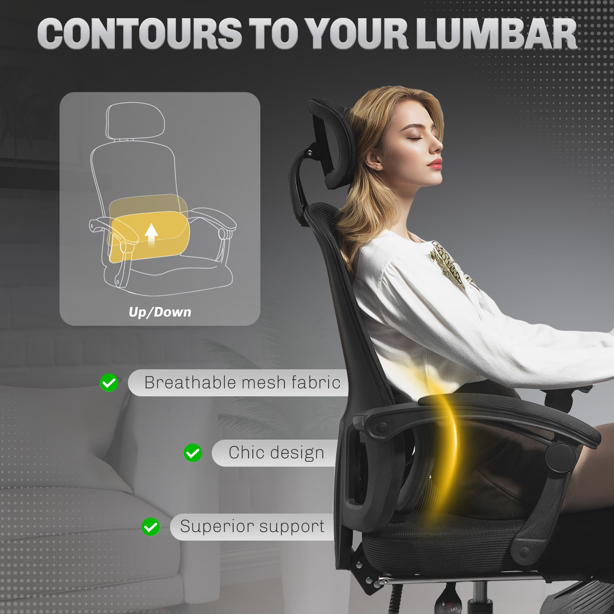 Ergonomic Office Chair, Mesh High Back Desk With Adjustable Lumbar Support — image 4