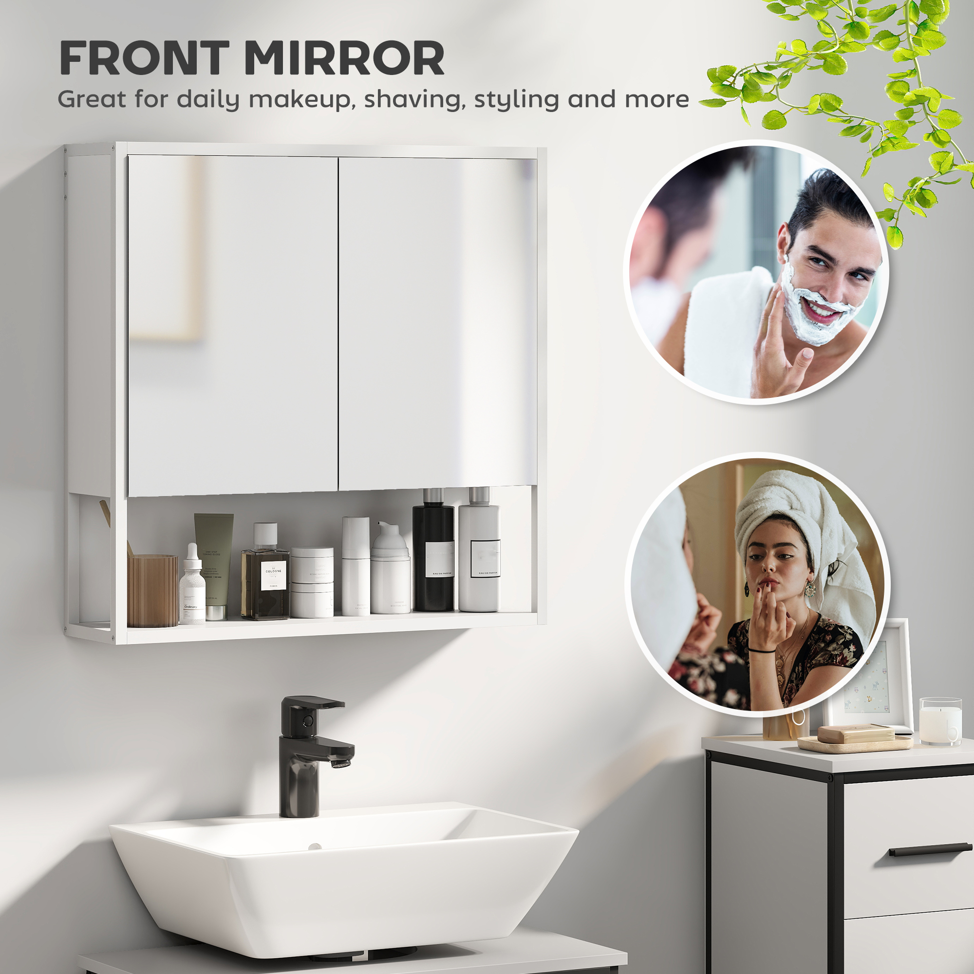 Bathroom mirror cabinet with soft-close doors