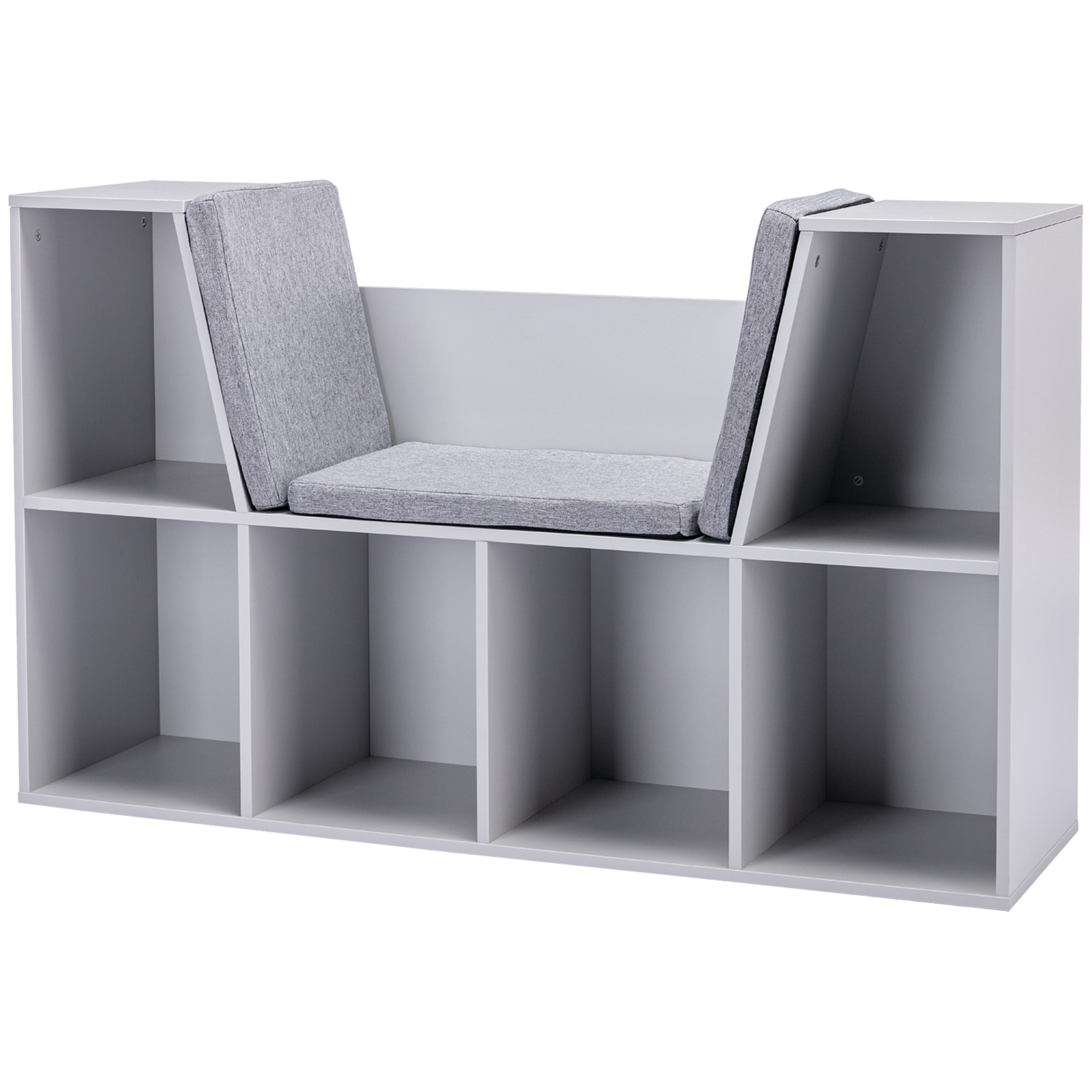 Kids Bookcase Shelf Storage Cabinet Unit, Living Room Sideboard W/ Six Compartments For Toys, Books - Grey - Image 1