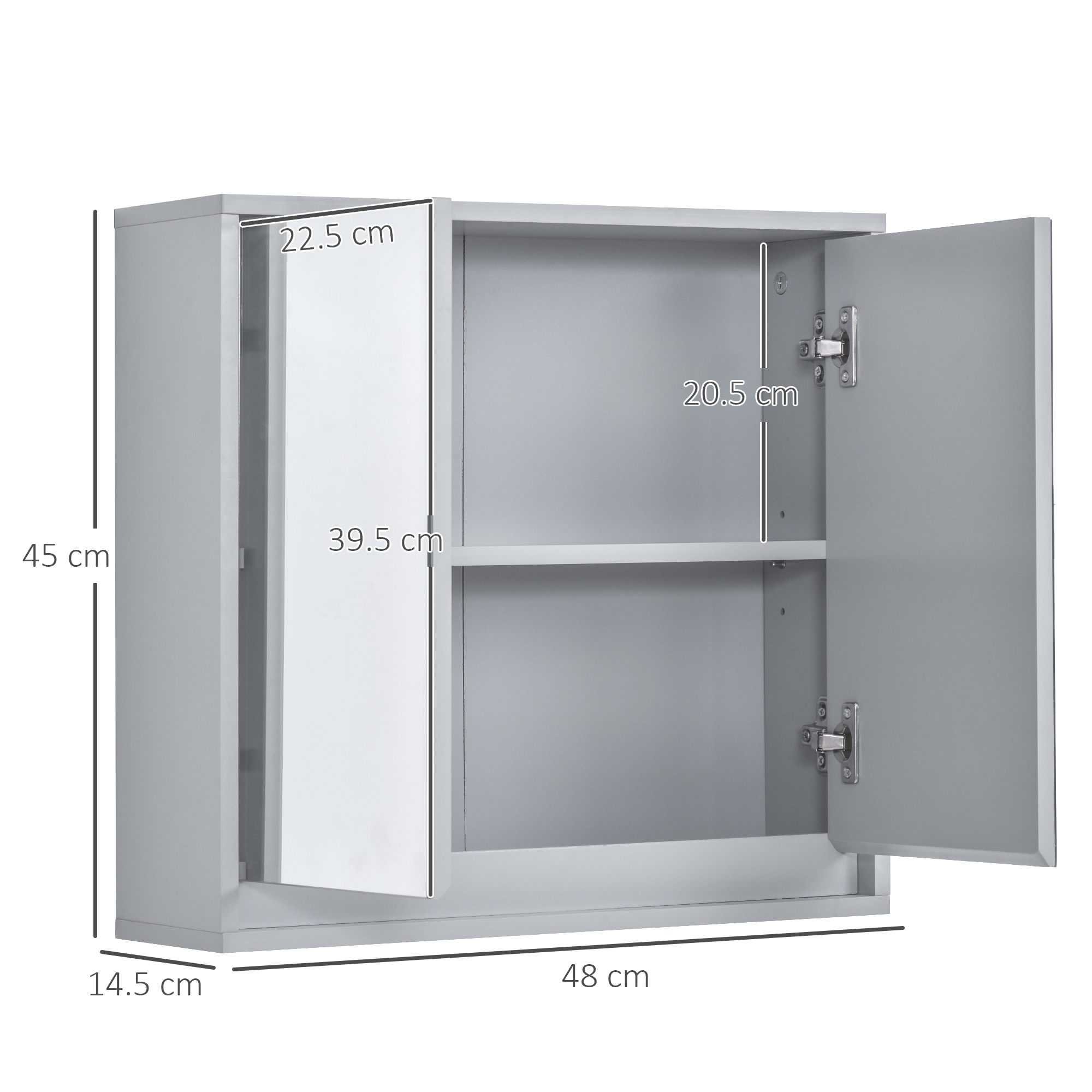 Wall Mounted Mirror Cabinet With Storage Shelf Bathroom Cupboard Double Door — image 2