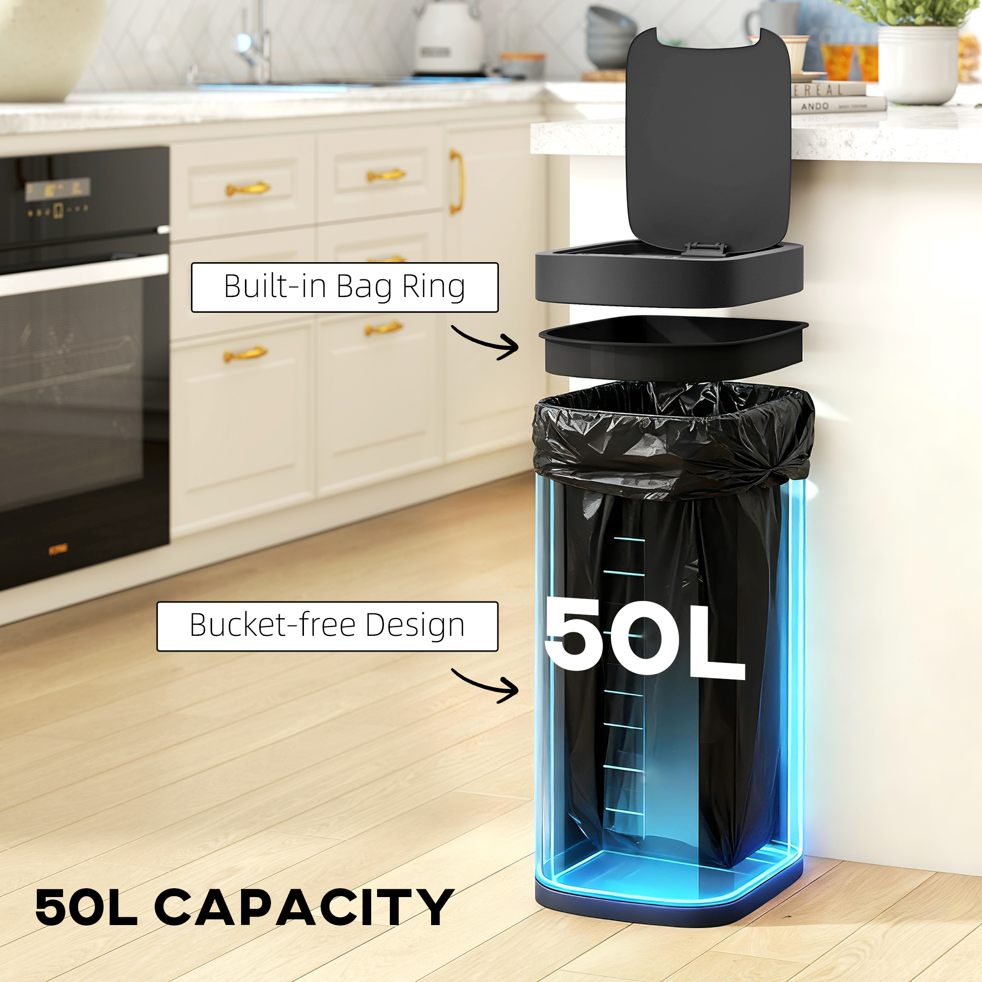 50l sensor bin, automatic kitchen bin, manual override,