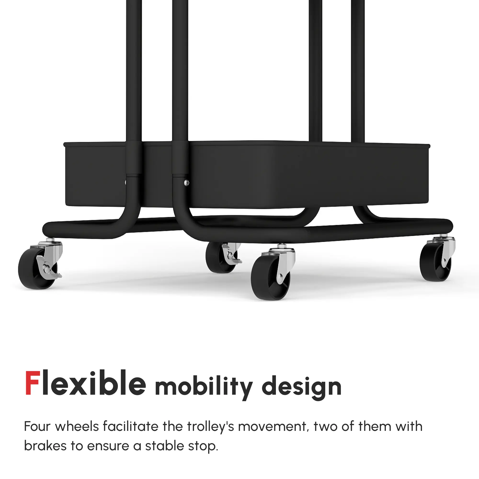 Three-Tier Home Trolley, With Handle And Wheels - Black