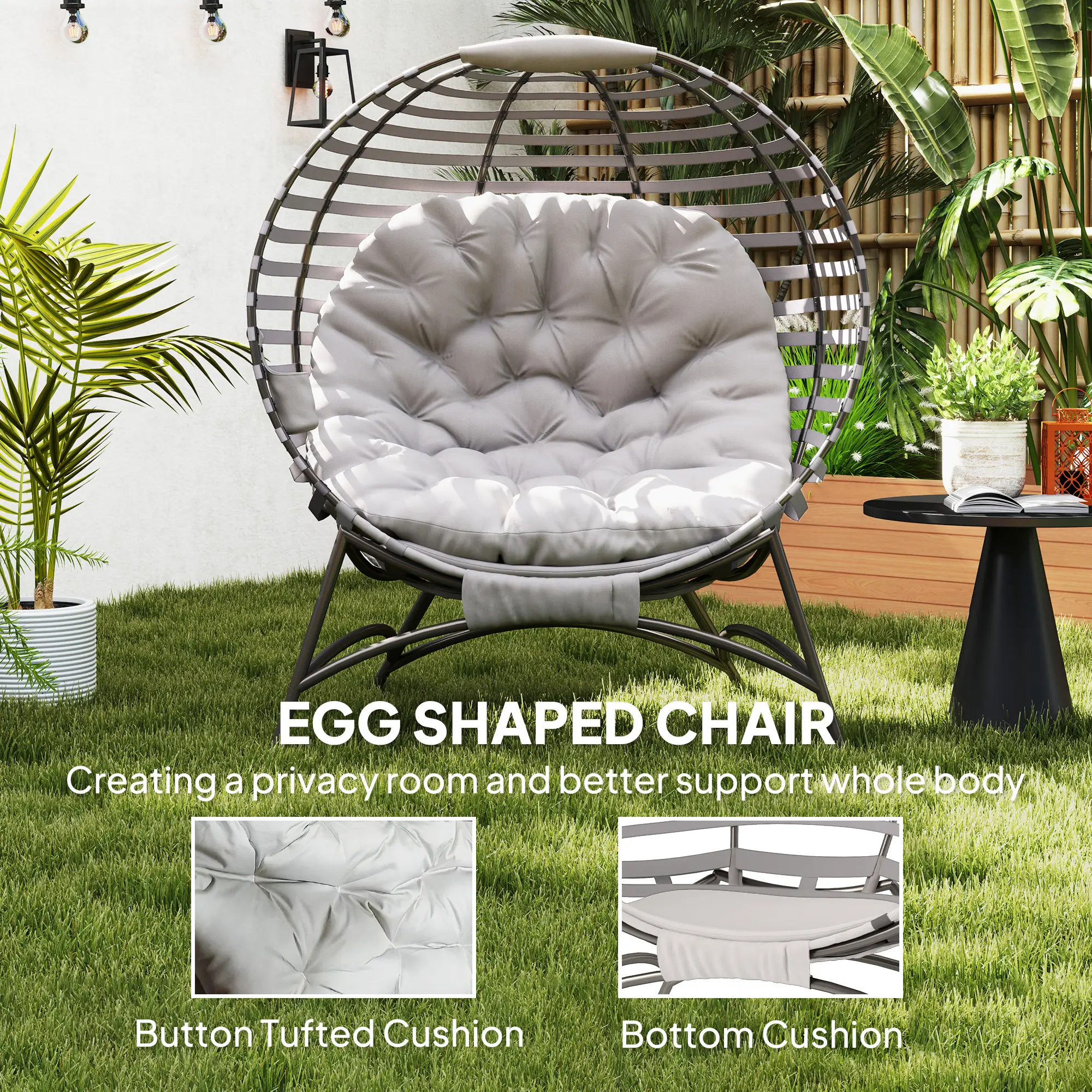 Egg Chair With Cushion & Side Pocket - Light Grey