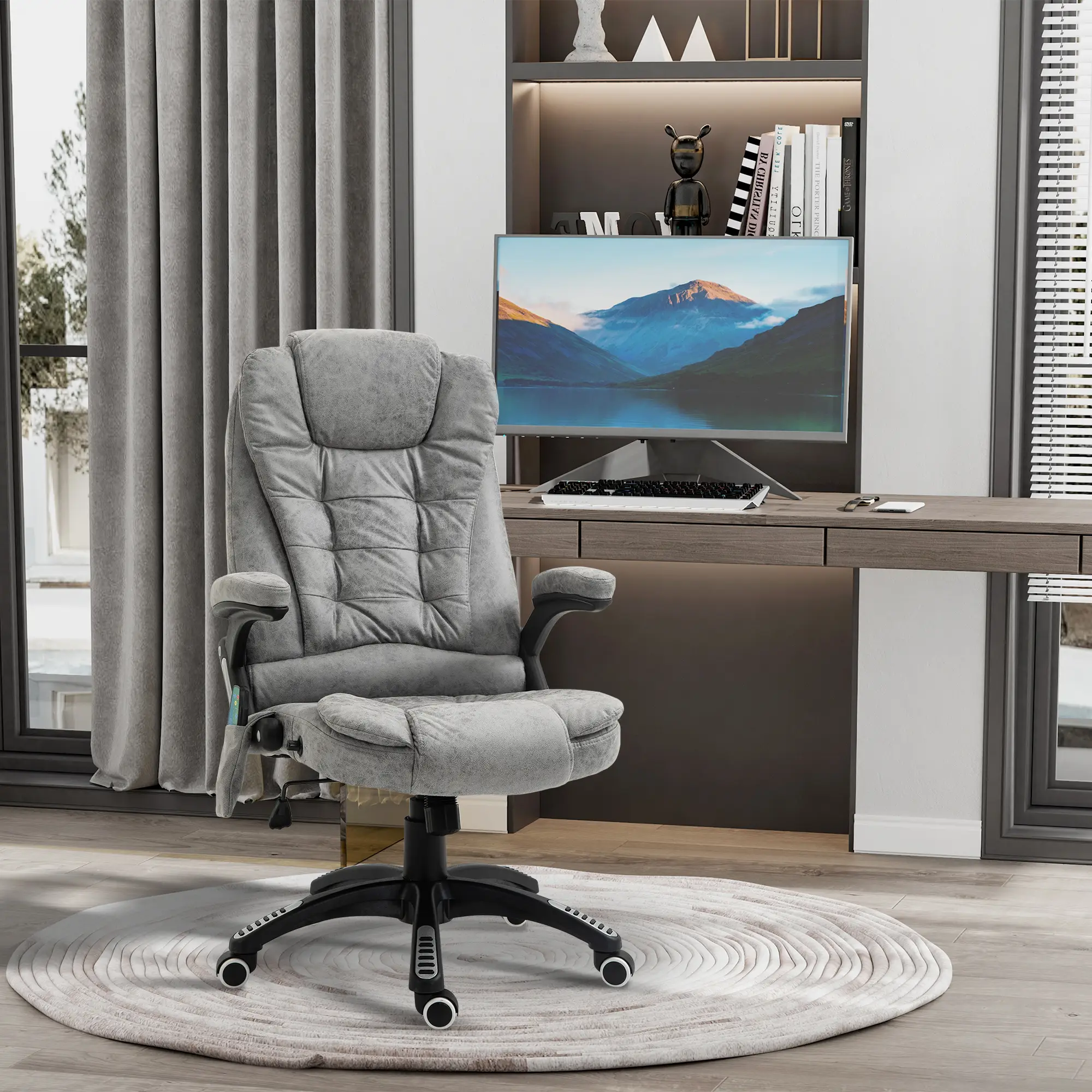 Vinsetto Massage Recliner Chair Heated Office Chair With Six Massage Points Microfiber Cloth 360Swivel Wheels Grey