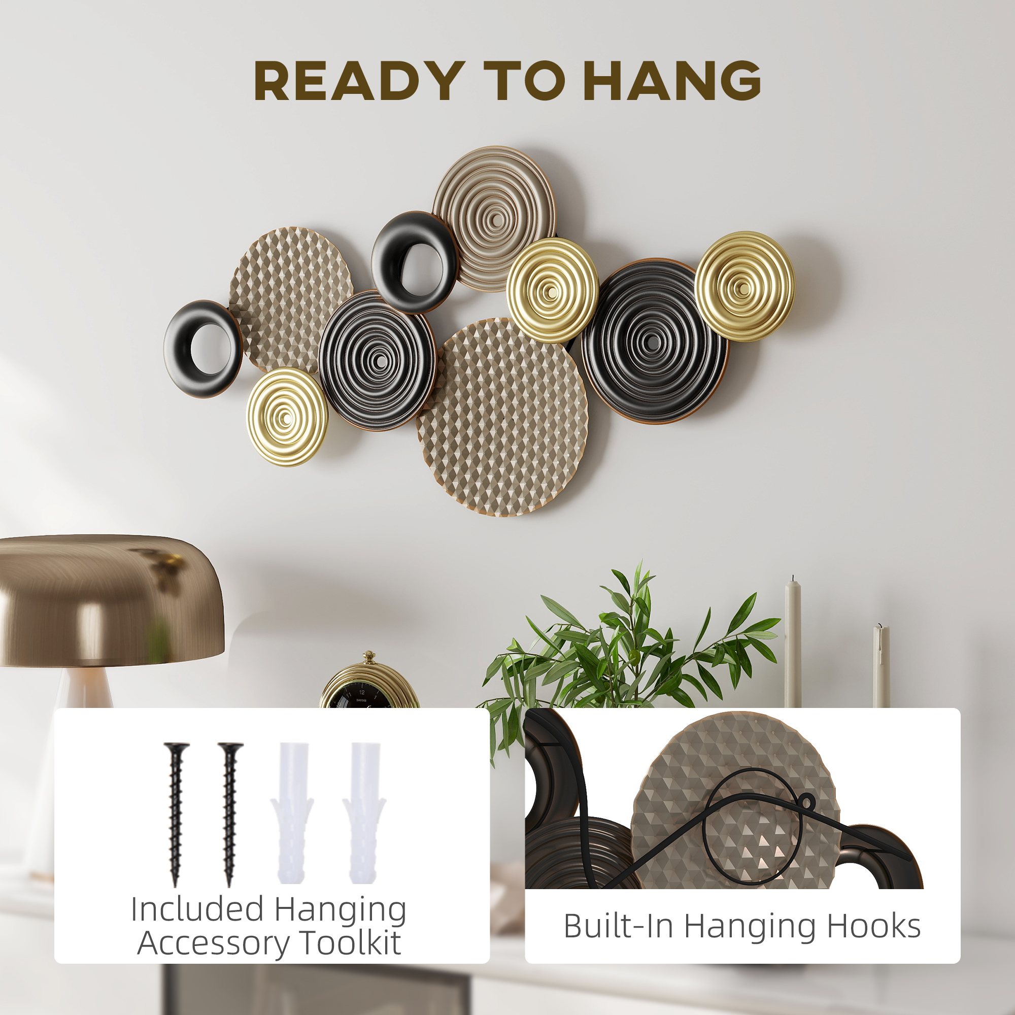 Metal wall art, modern hanging wall decor with multi-disc