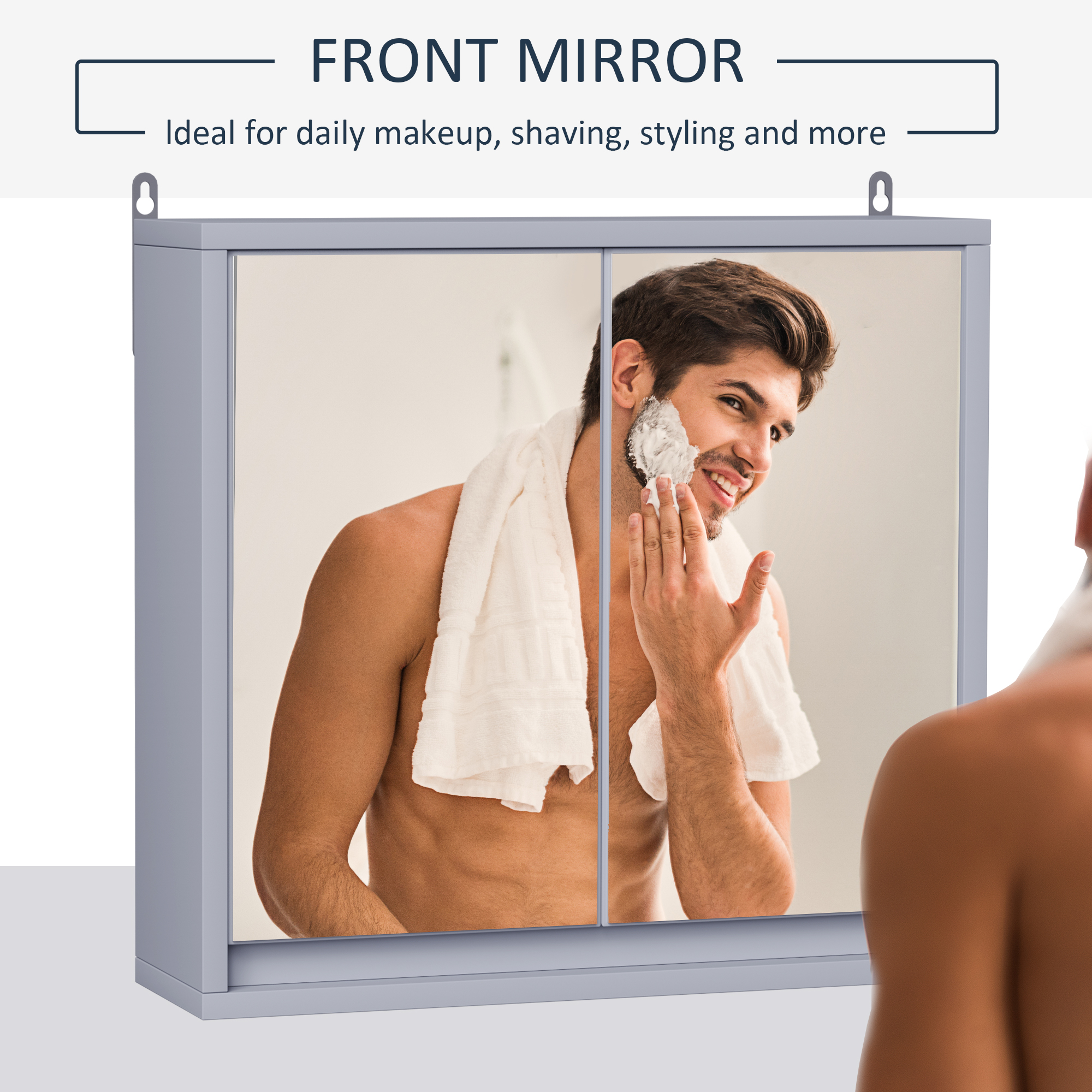 Wall Mounted Mirror Cabinet With Storage Shelf Bathroom Cupboard Double Door — image 5