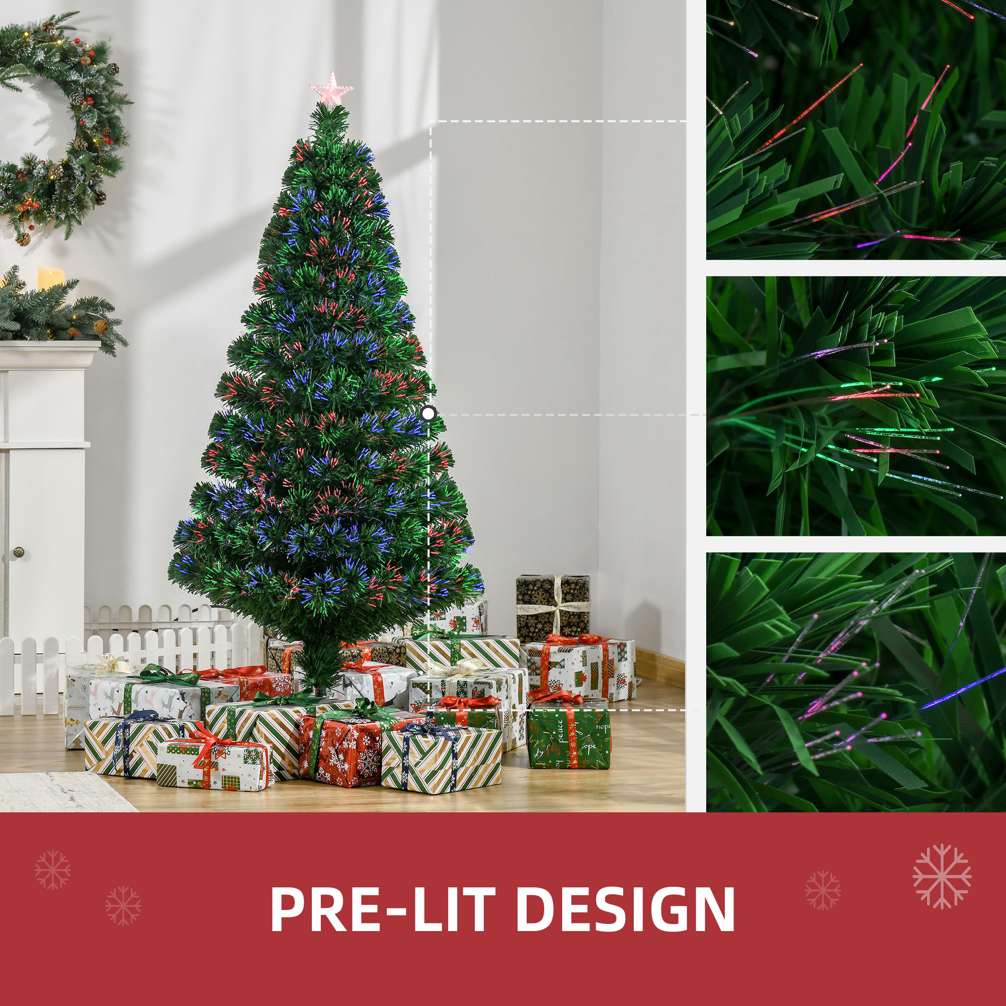 5FT Pre-Lit Fibre Optic Artificial Christmas Tree Holiday