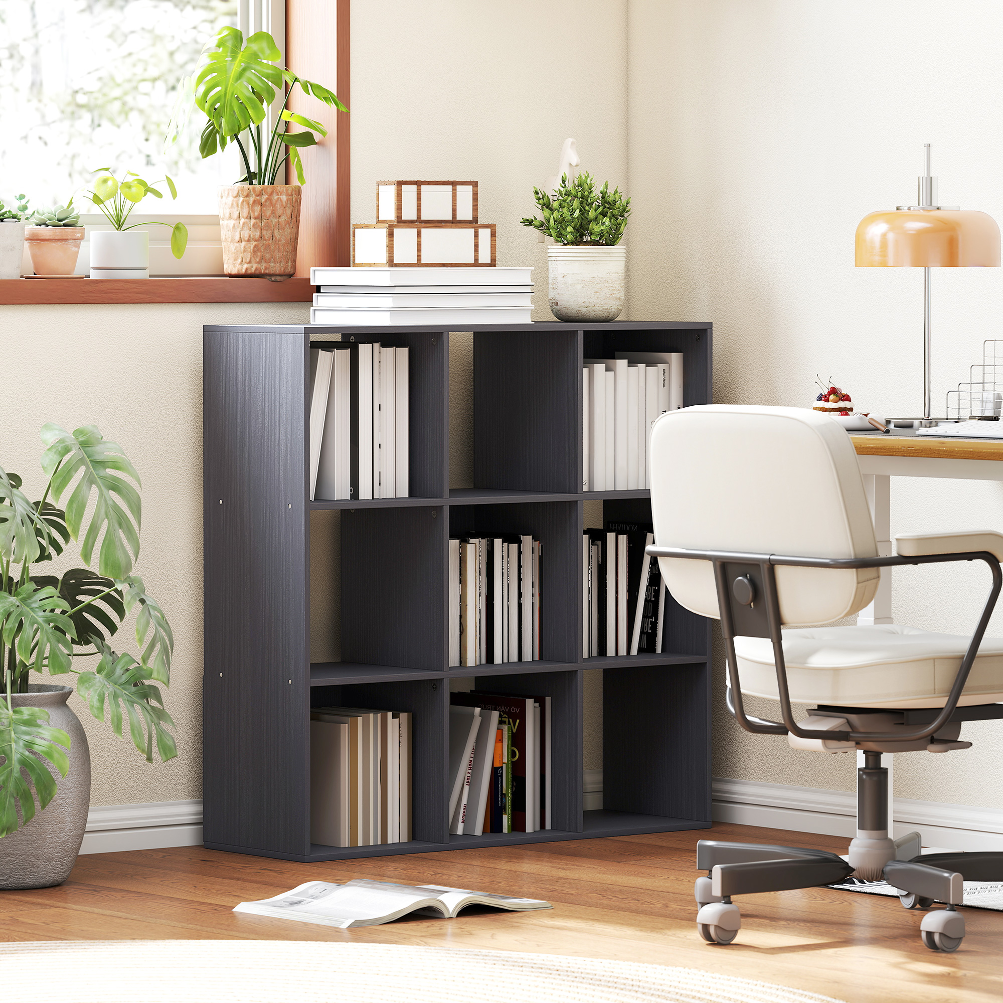 Nine-cube storage shelf - grey